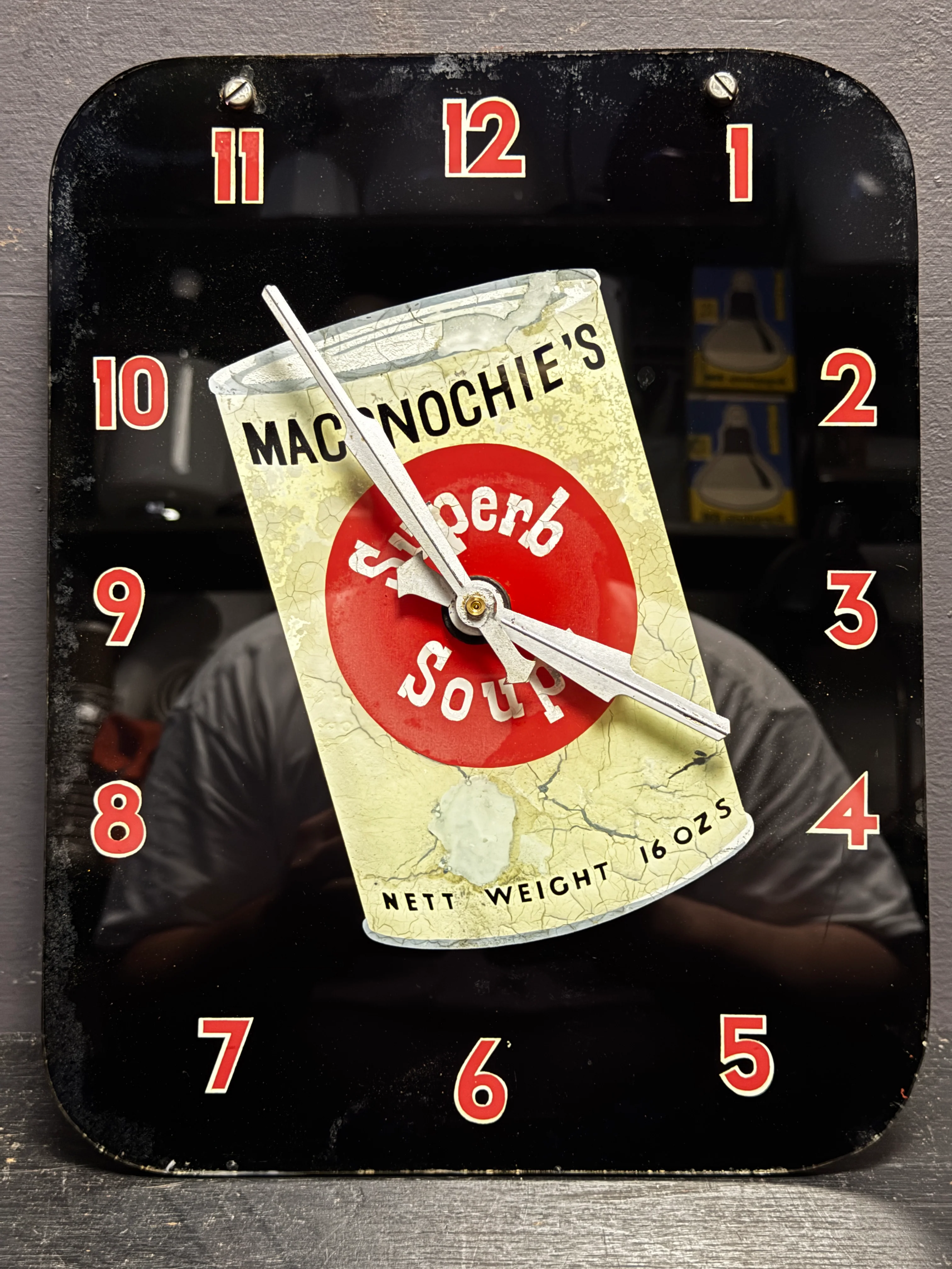 1920s Maconochie’s Superb Soup Glass Advertising Clock By Smiths - Image 3