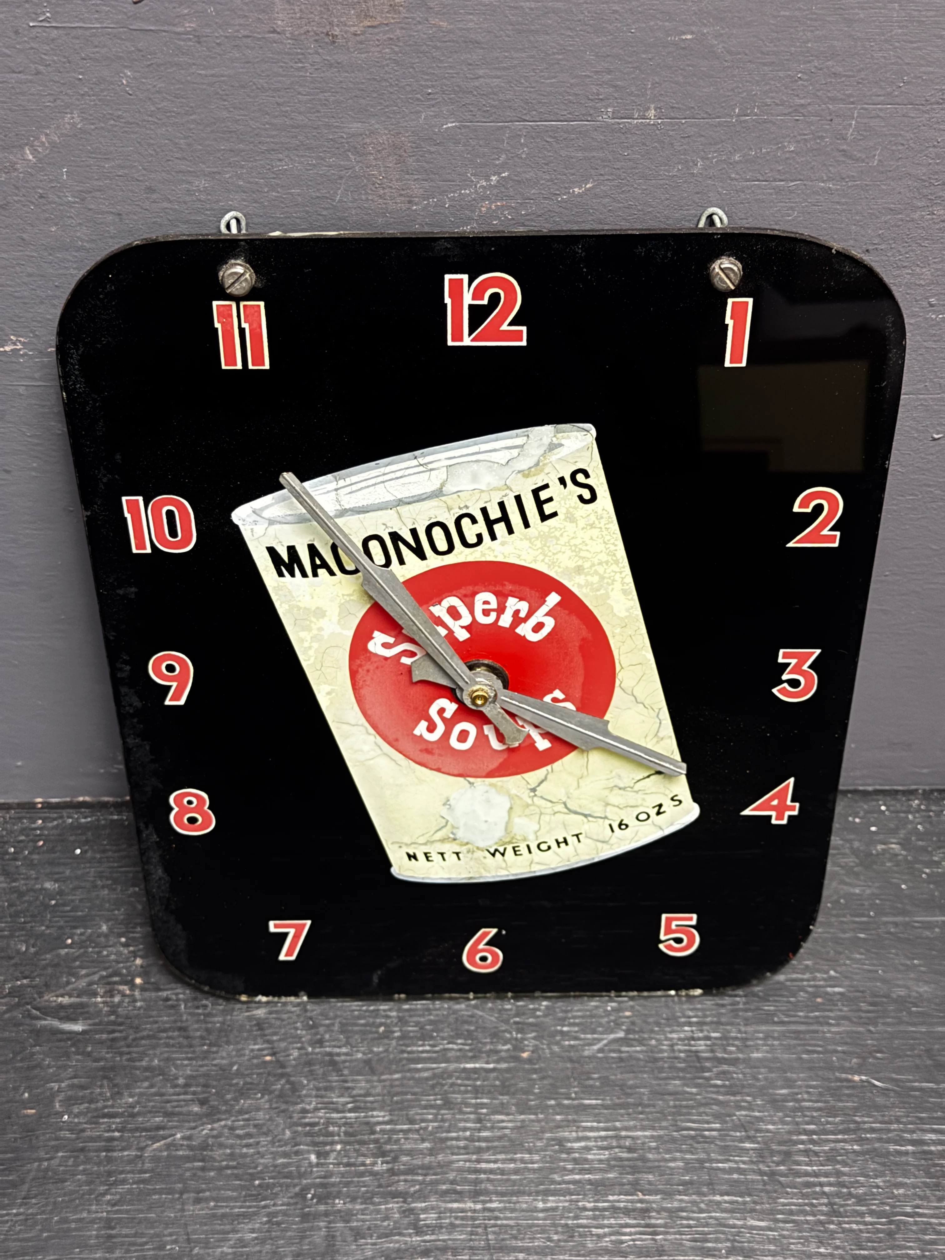 1920s Maconochie’s Superb Soup Glass Advertising Clock By Smiths - Image 4