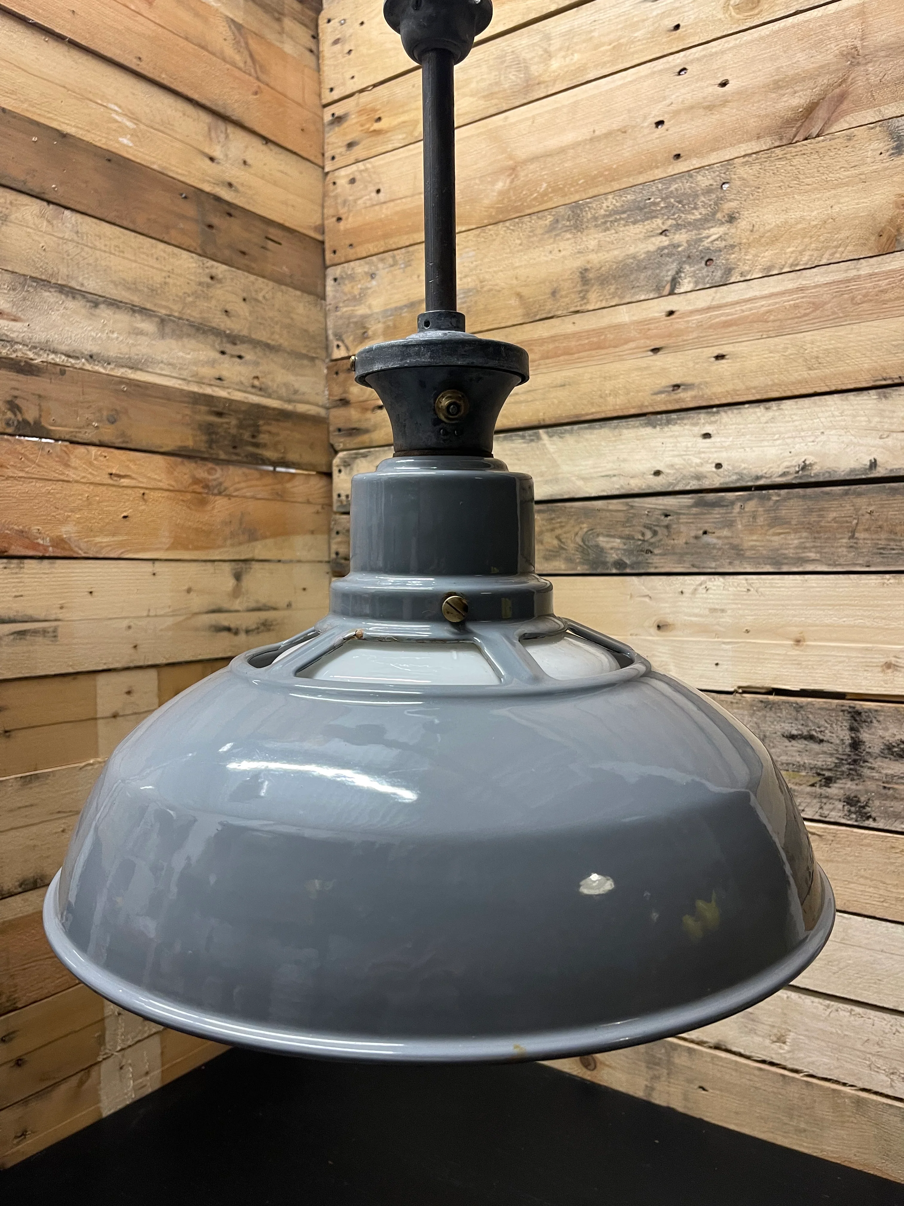1930s Large Enamel Pendant Lights With Opaline Diffusers By Benjamin