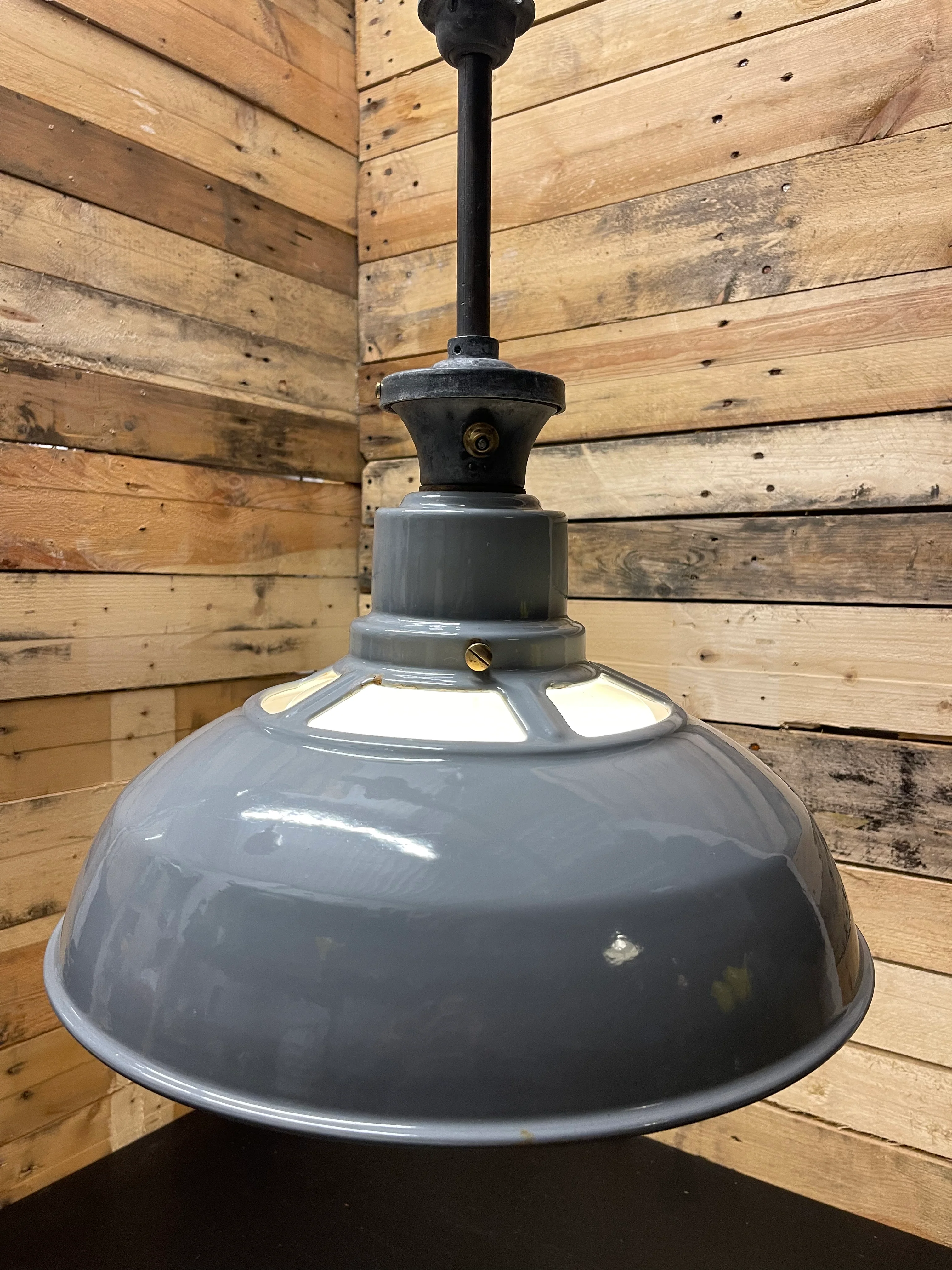 1930s Large Enamel Pendant Lights With Opaline Diffusers By Benjamin - Image 2