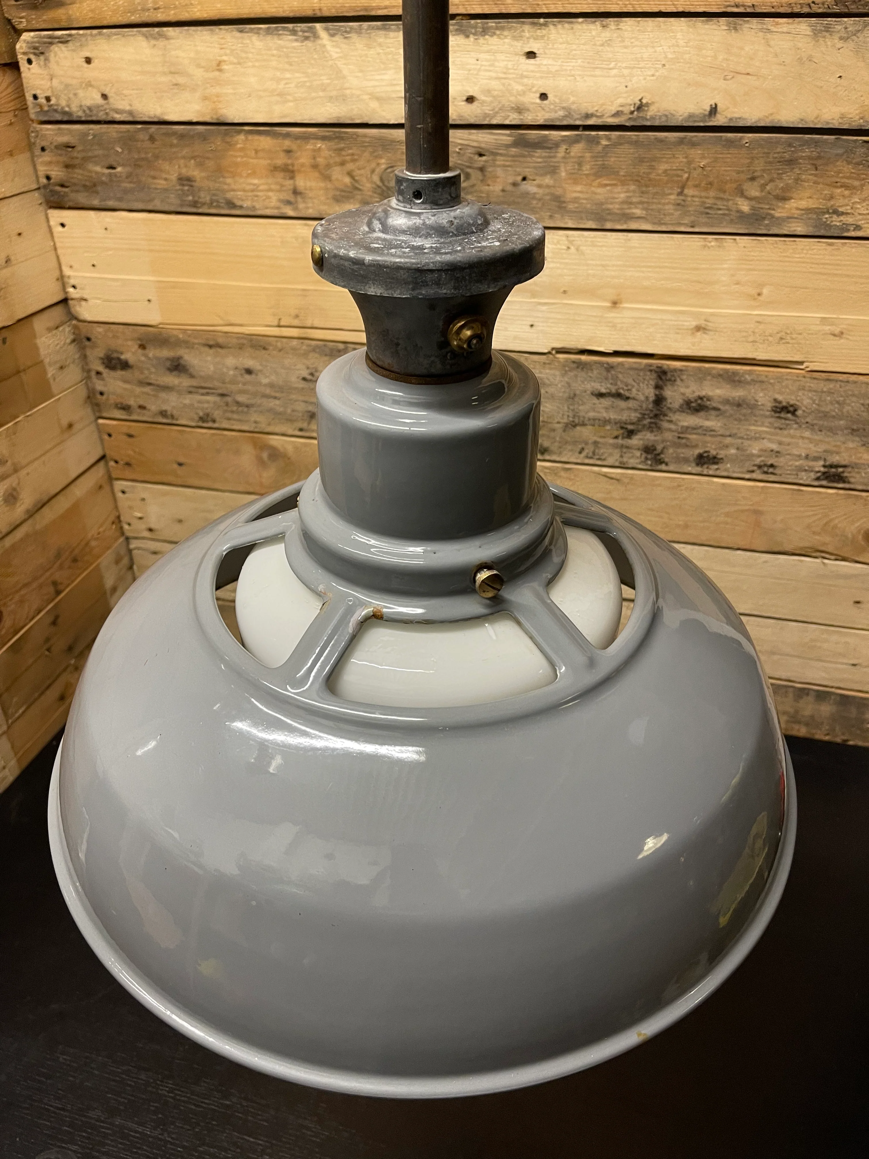 1930s Large Enamel Pendant Lights With Opaline Diffusers By Benjamin - Image 3