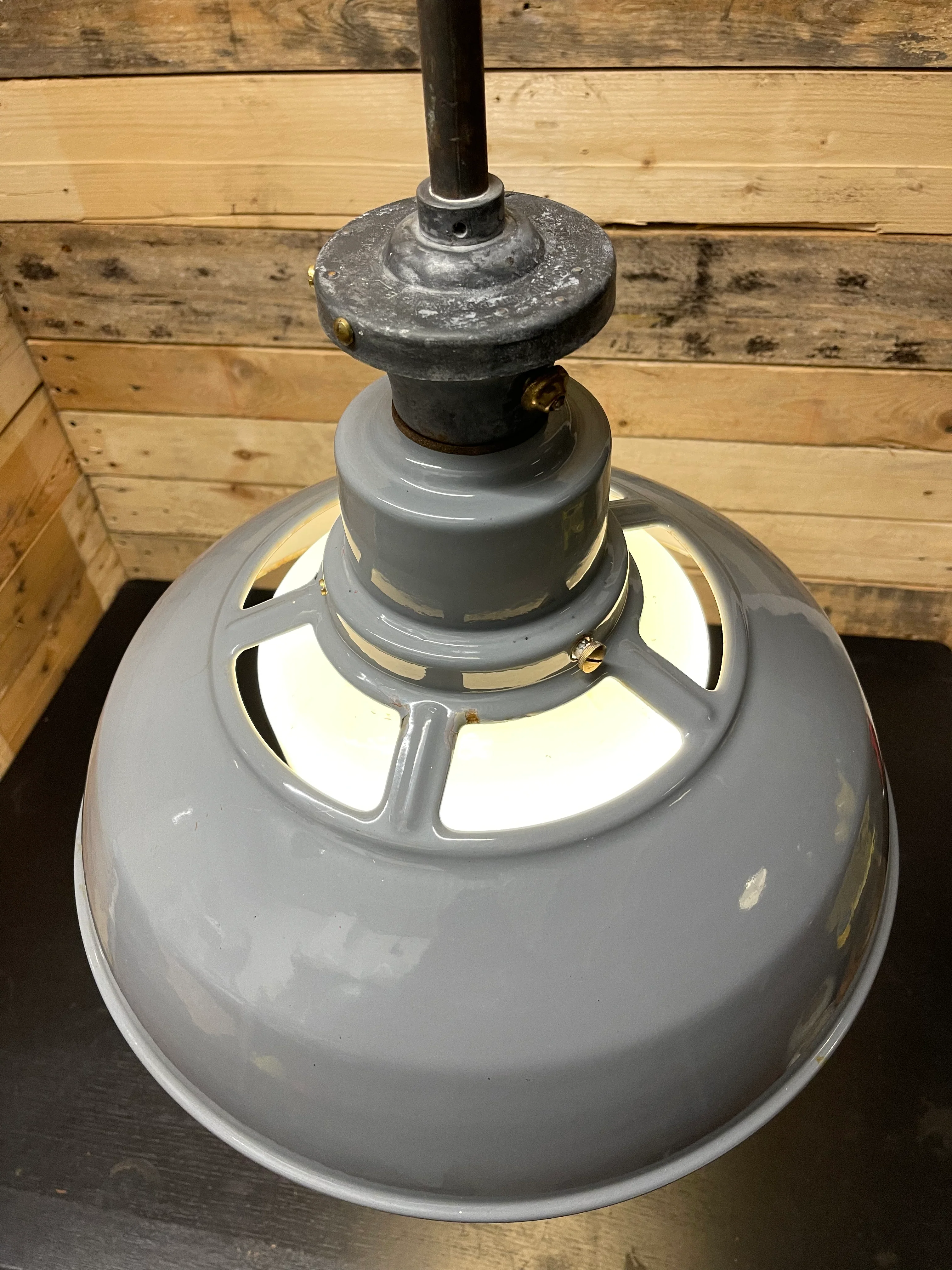 1930s Large Enamel Pendant Lights With Opaline Diffusers By Benjamin - Image 4