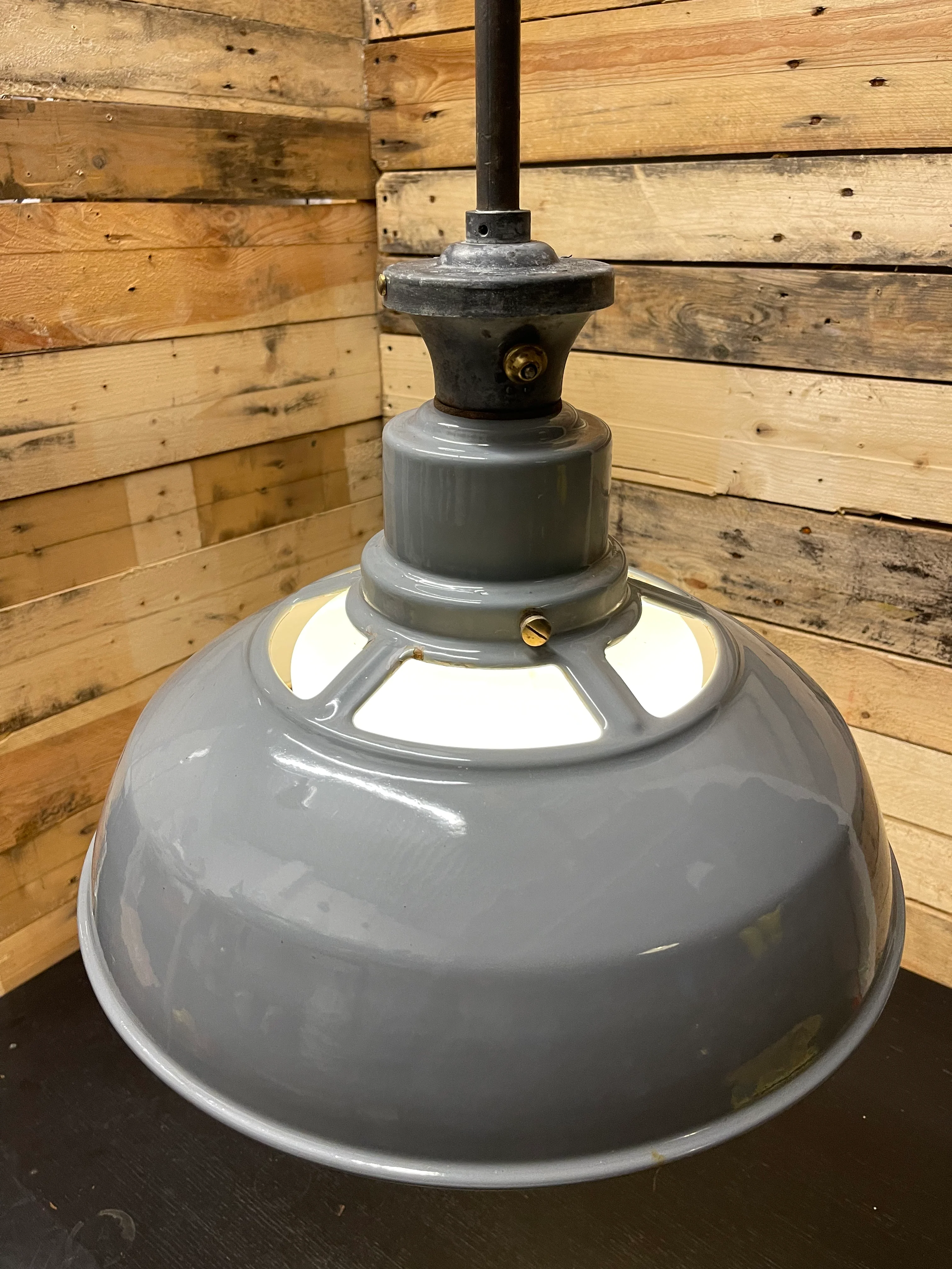 1930s Large Enamel Pendant Lights With Opaline Diffusers By Benjamin - Image 5