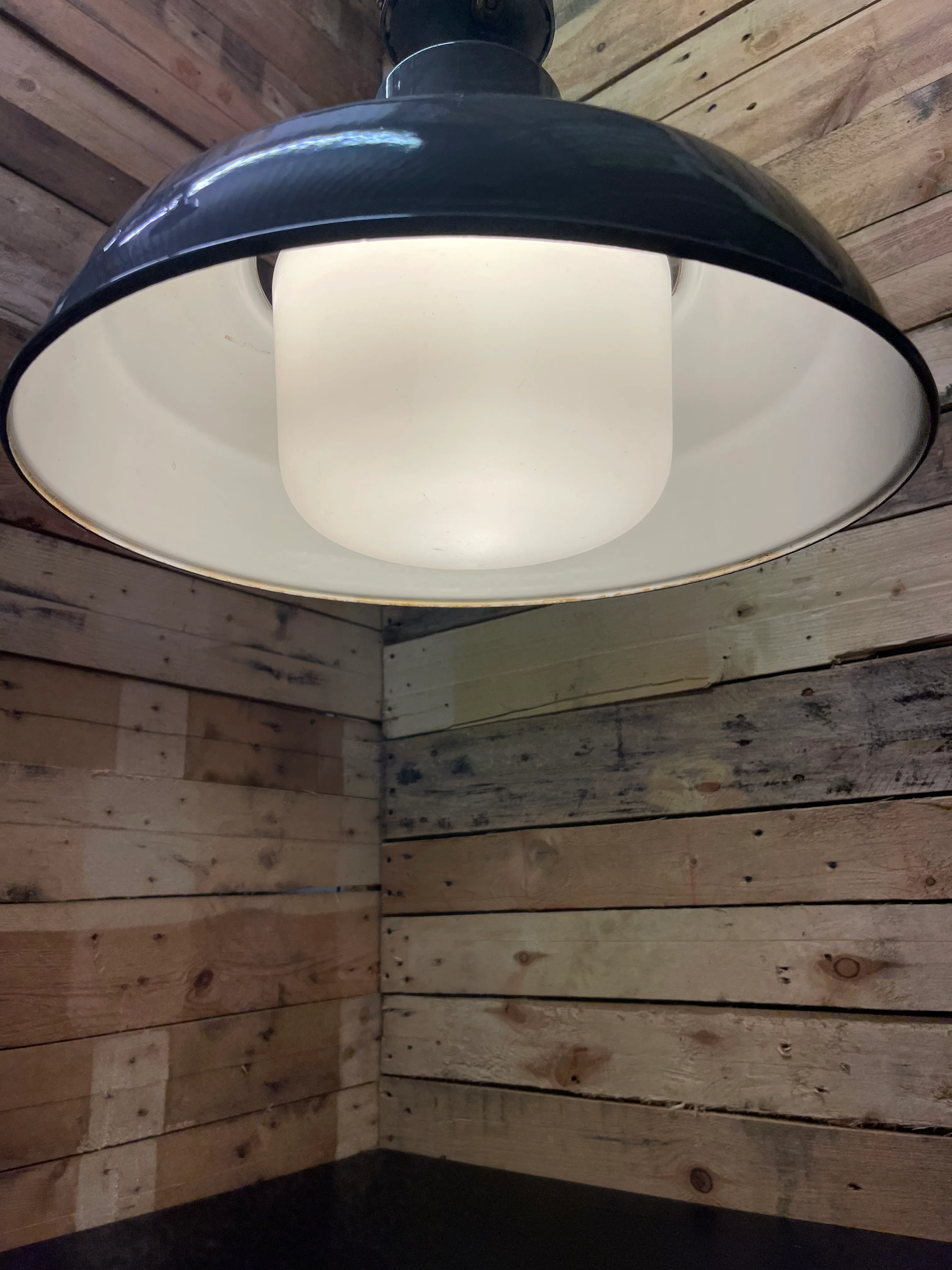 1930s Large Enamel Pendant Lights With Opaline Diffusers By Benjamin - Image 7