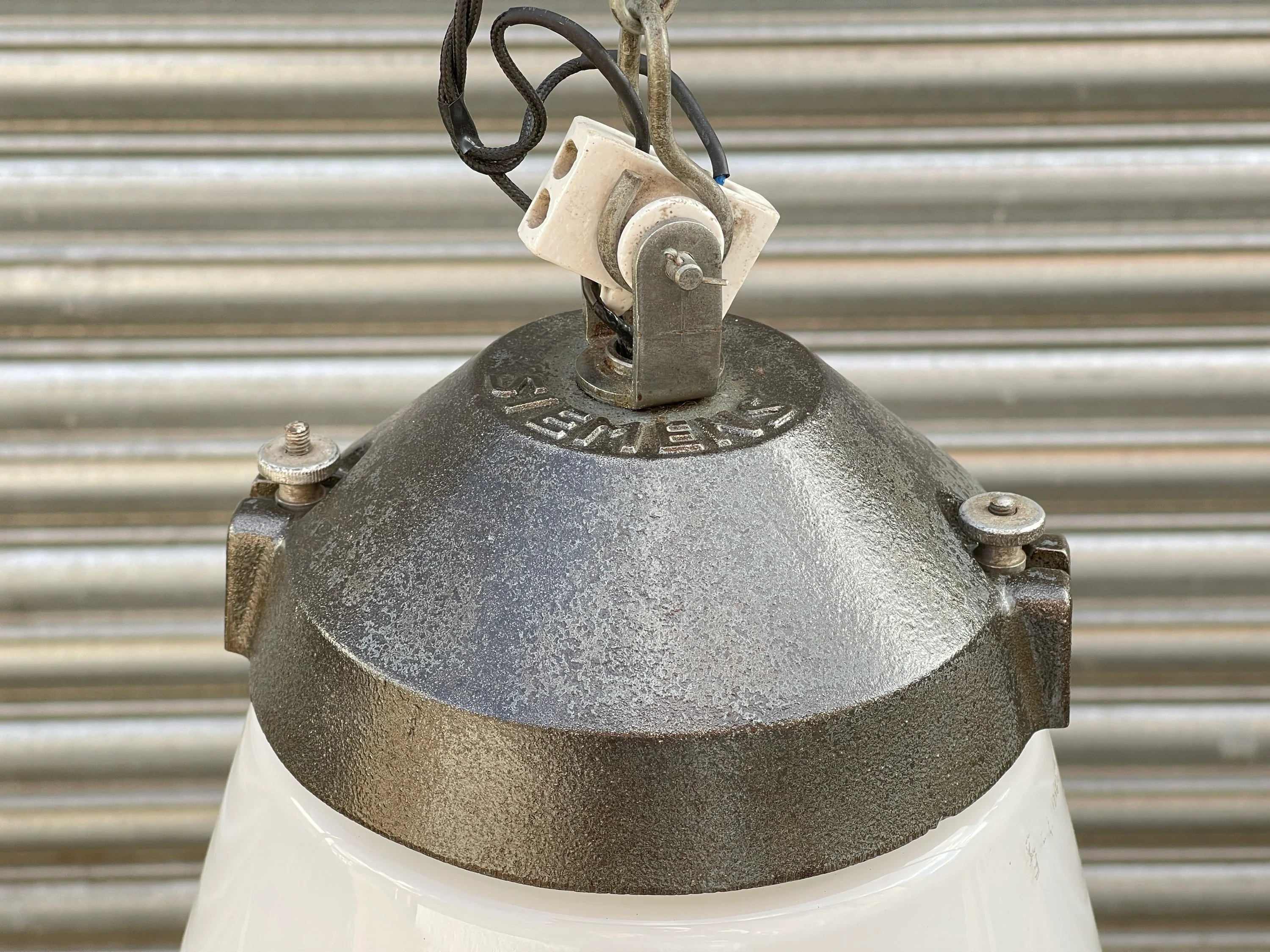 1930s Industrial Opaline Pendant Light By Siemens - Image 6