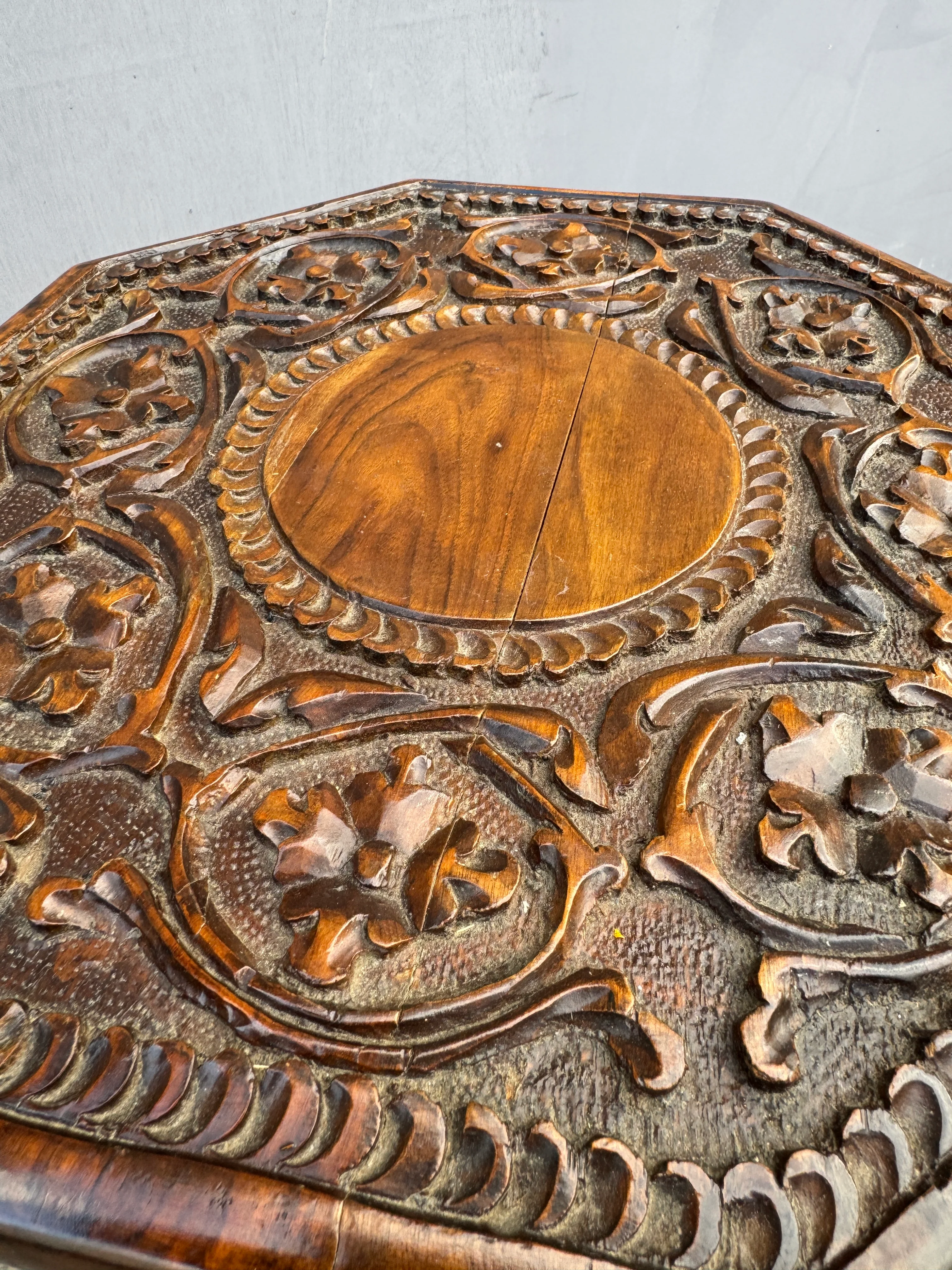 1950s Octaginal Hand Carved Walnut Turkish Table. - Image 10