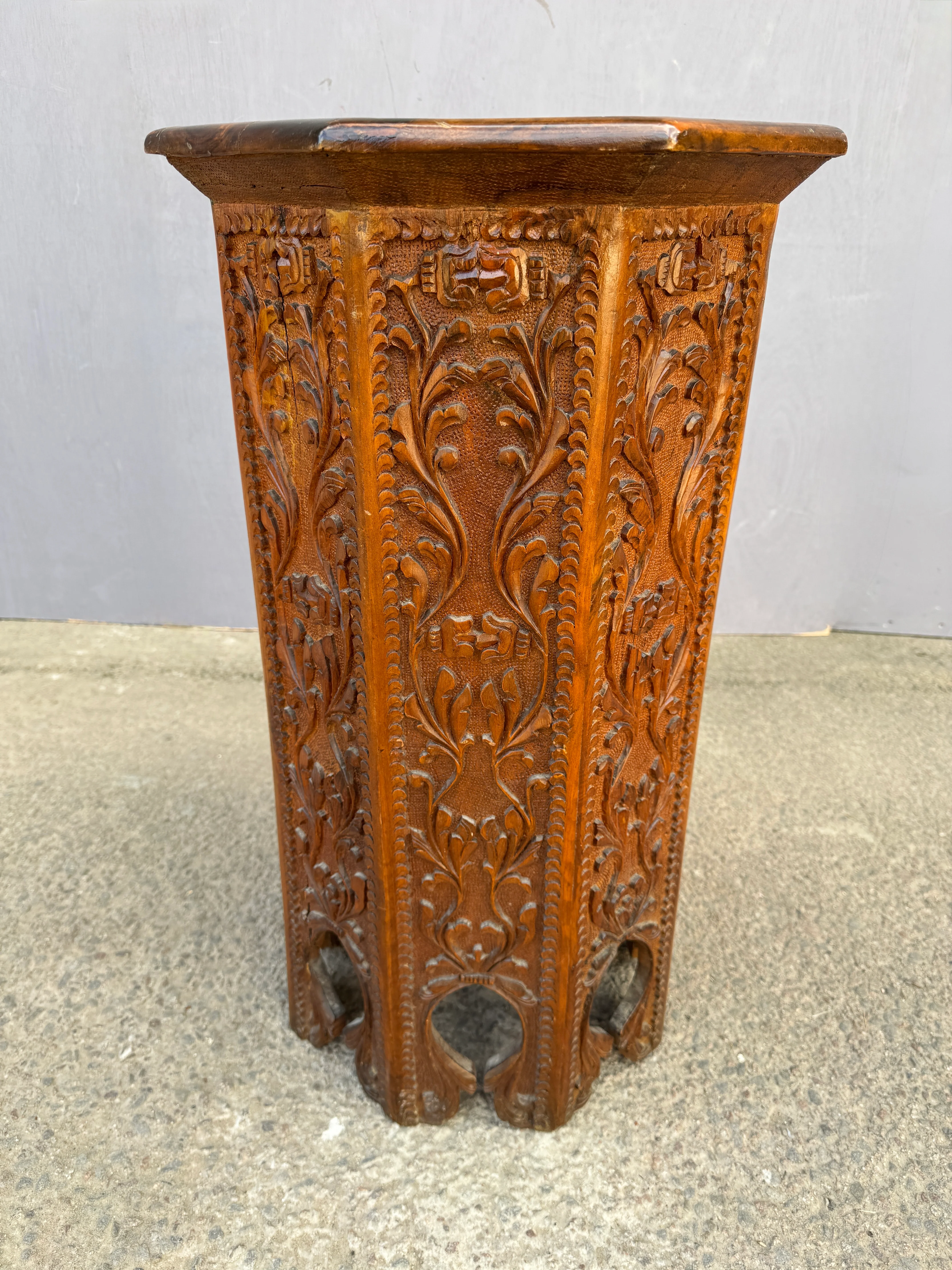 1950s Octaginal Hand Carved Walnut Turkish Table. - Image 3