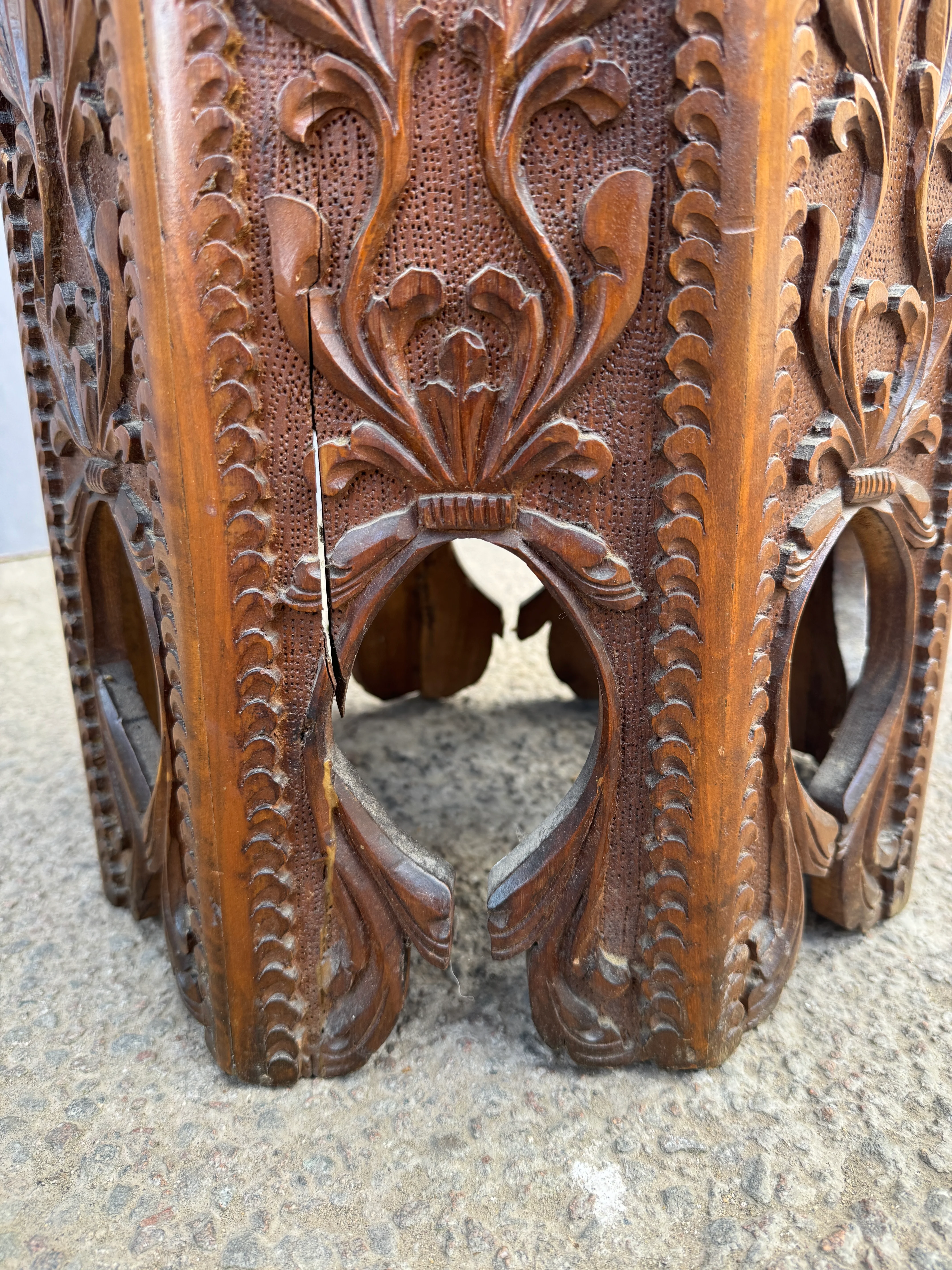 1950s Octaginal Hand Carved Walnut Turkish Table. - Image 9