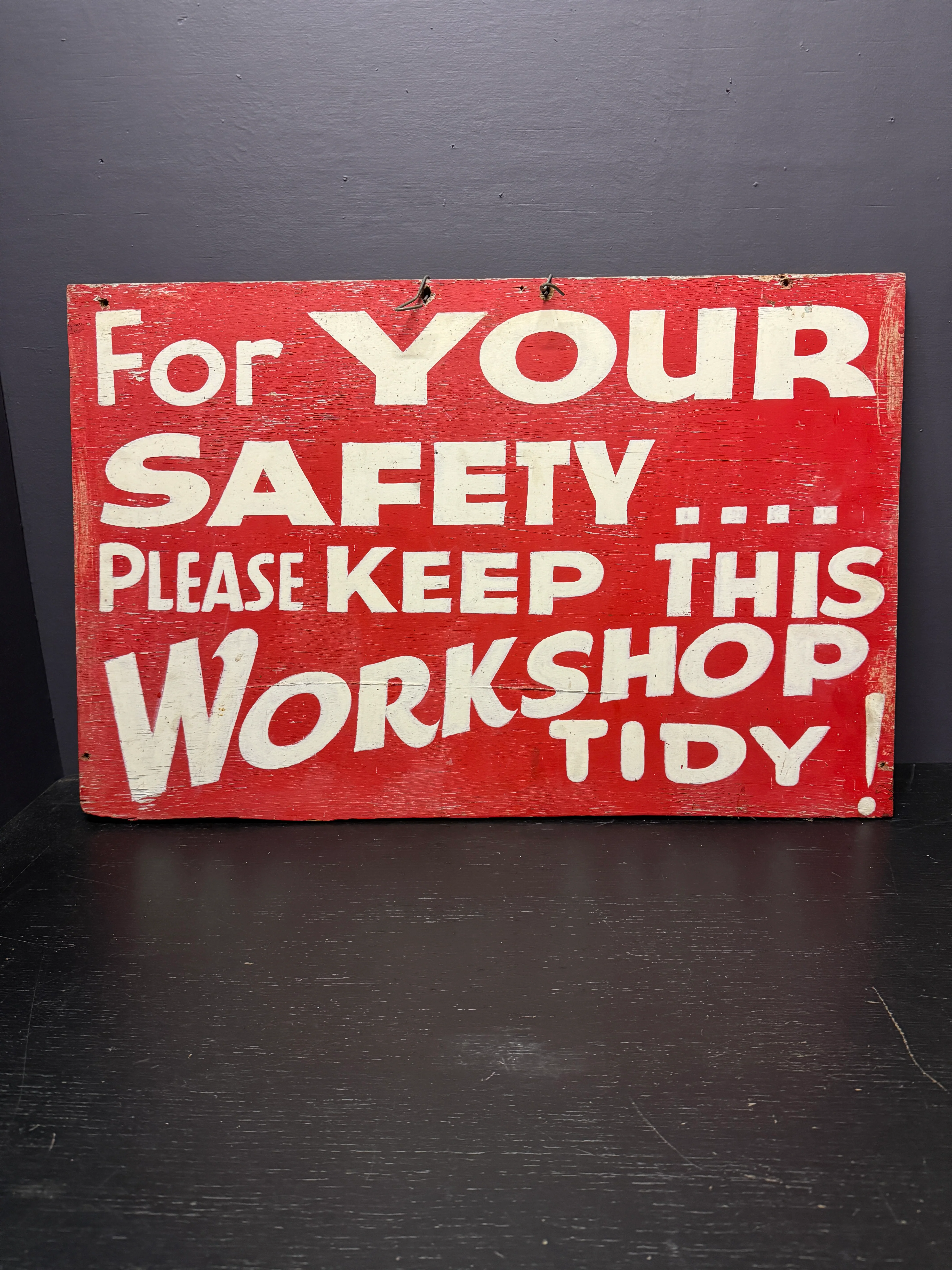 1950s Hand Painted Train Mechanics Wokshop Sign