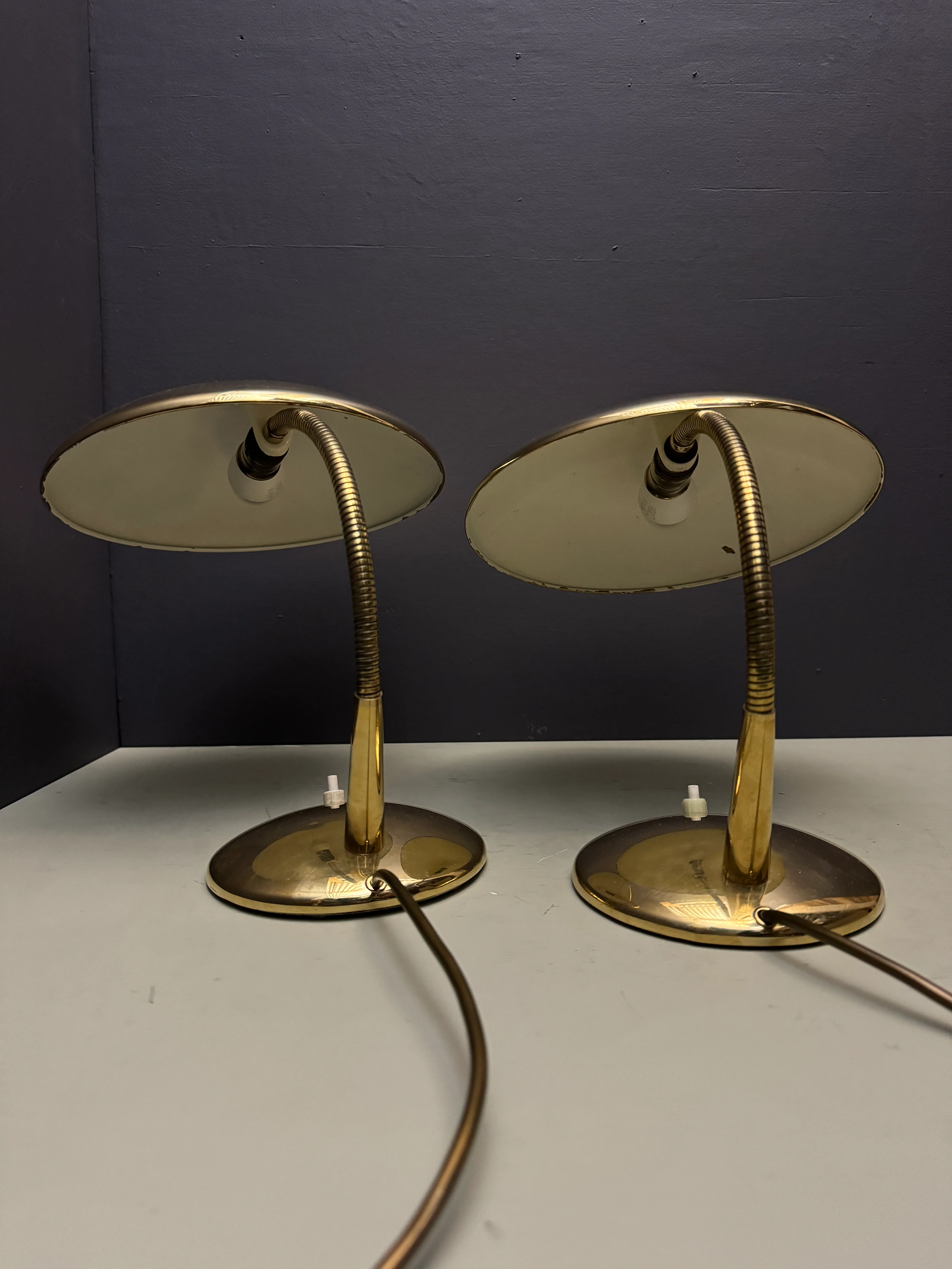 1950s Modernist Brass Goose Neck Table Lamps By Helo Leuchten - Image 7