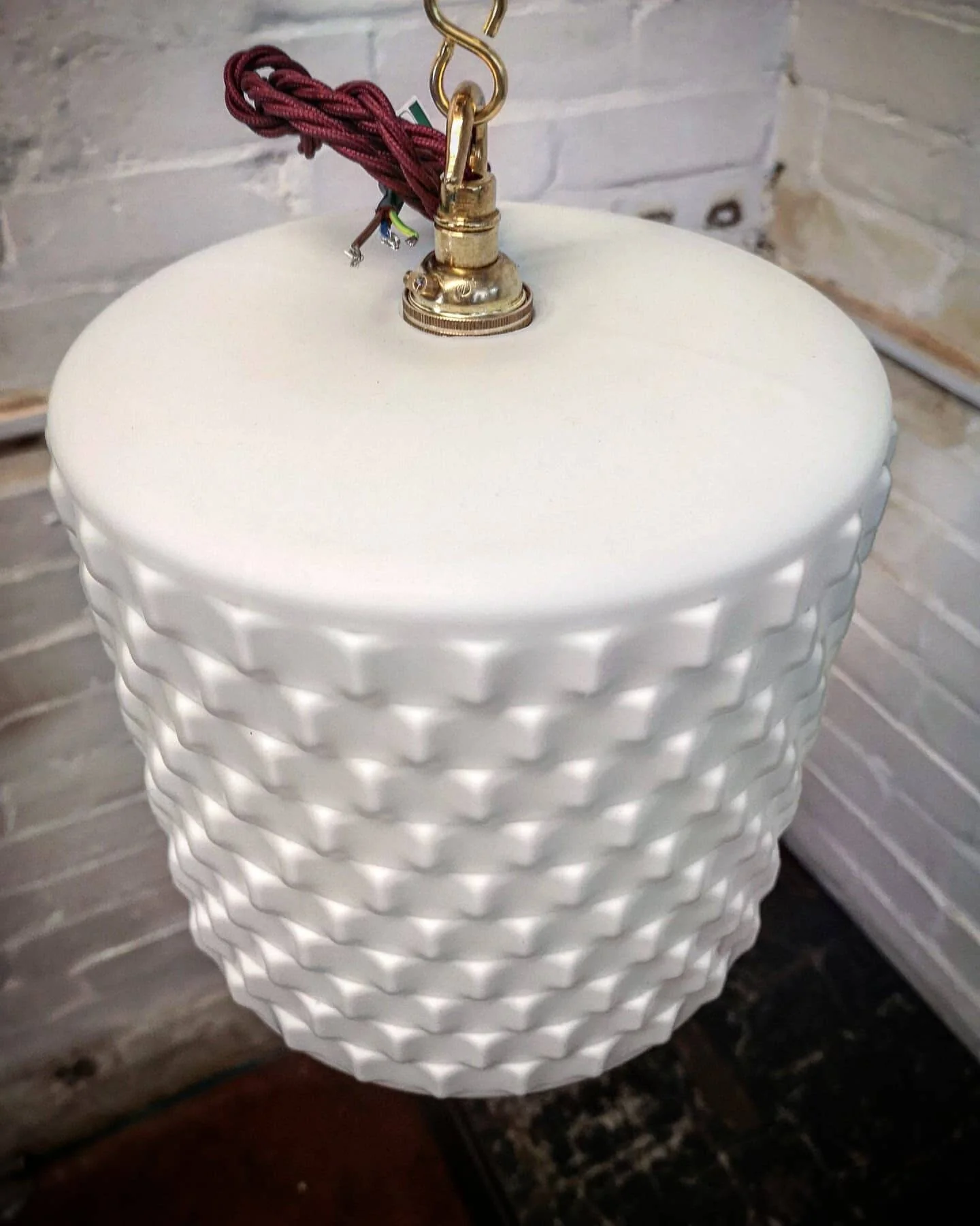 1960s Czech Cubic Effect Opaline Glass Pendant Light - Image 6