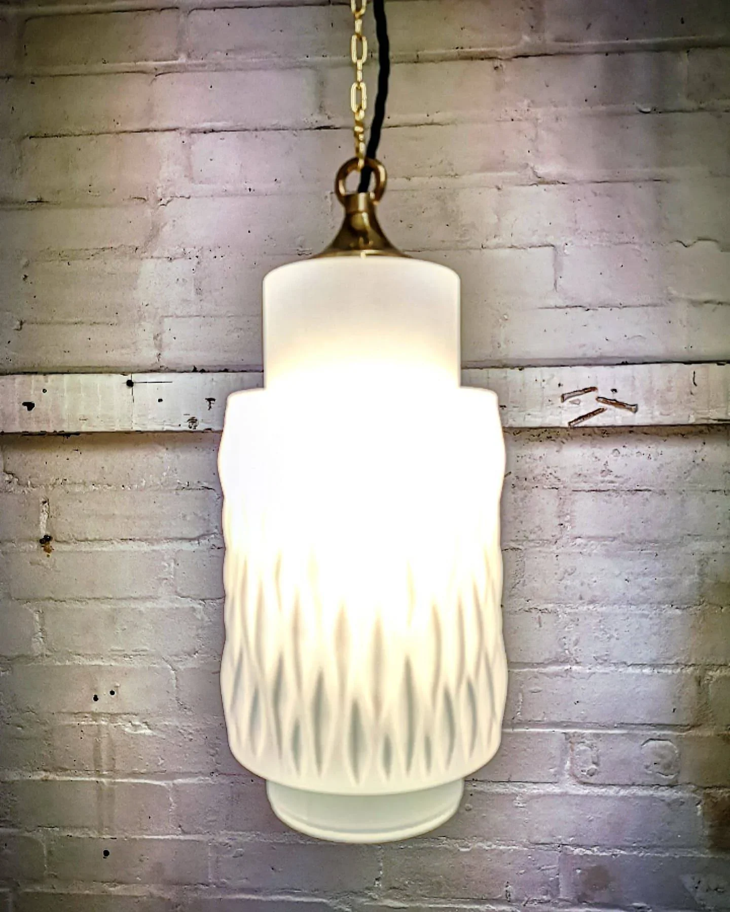 1960s Czech Rippled Opaline Glass Pendant Light - Image 2