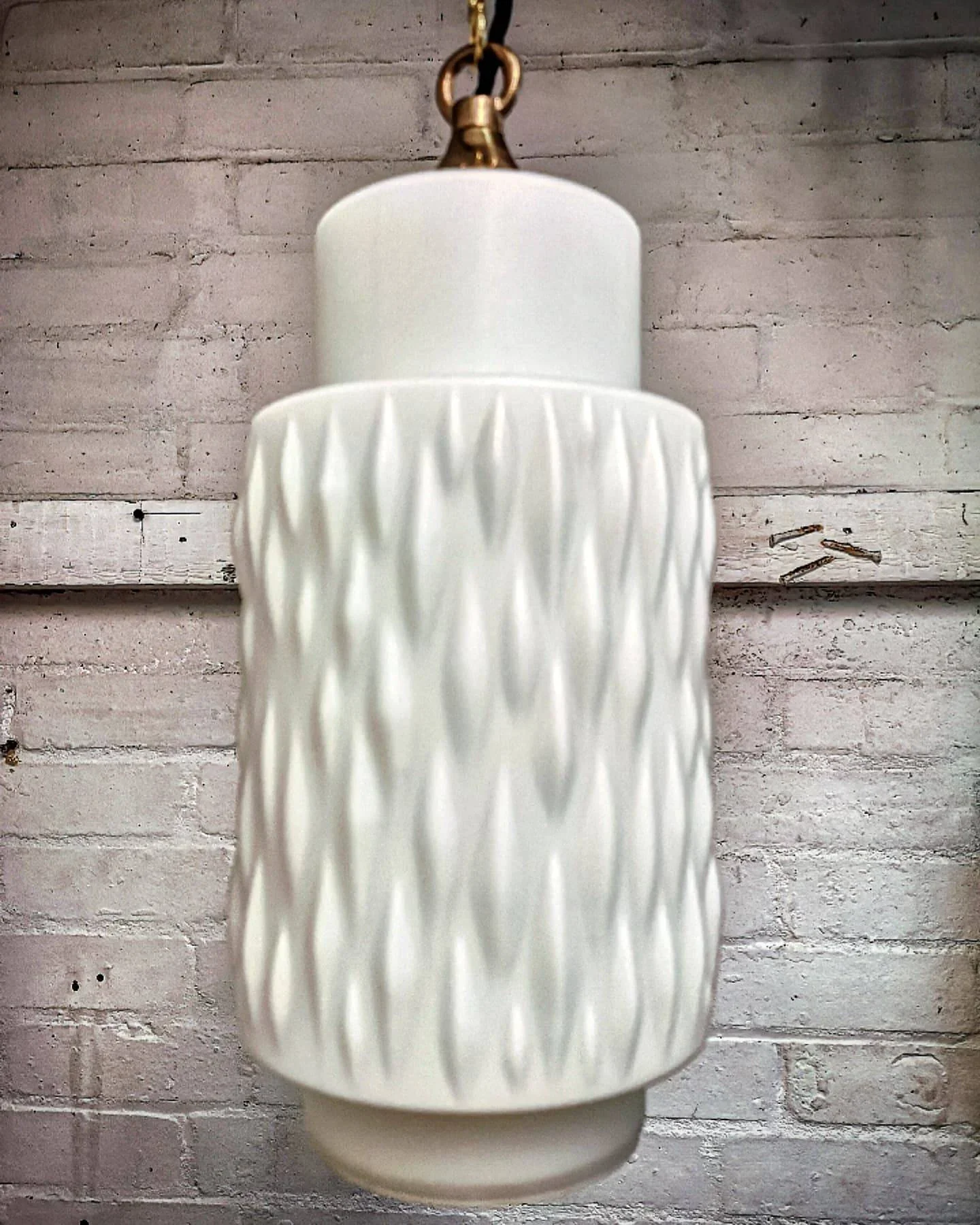 1960s Czech Rippled Opaline Glass Pendant Light - Image 3