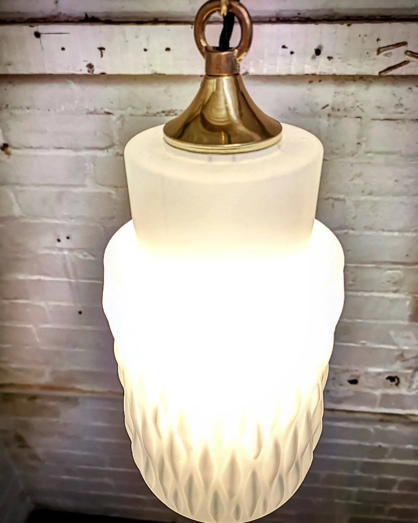 1960s Czech Rippled Opaline Glass Pendant Light - Image 6