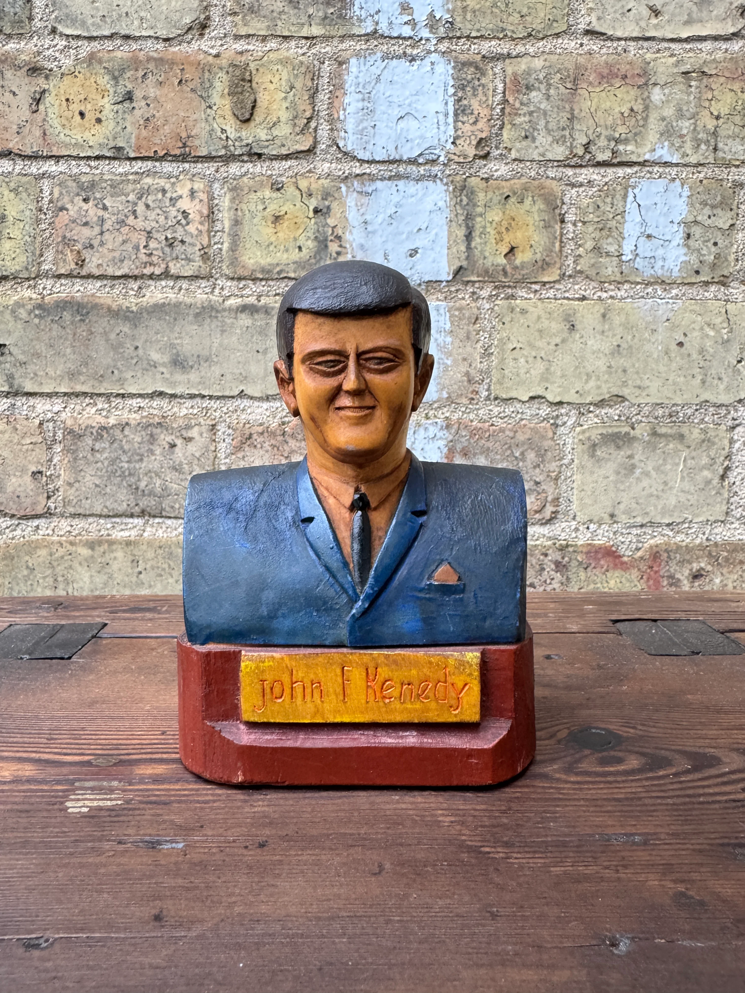 1960s Hand Carved President Kennedy Bust