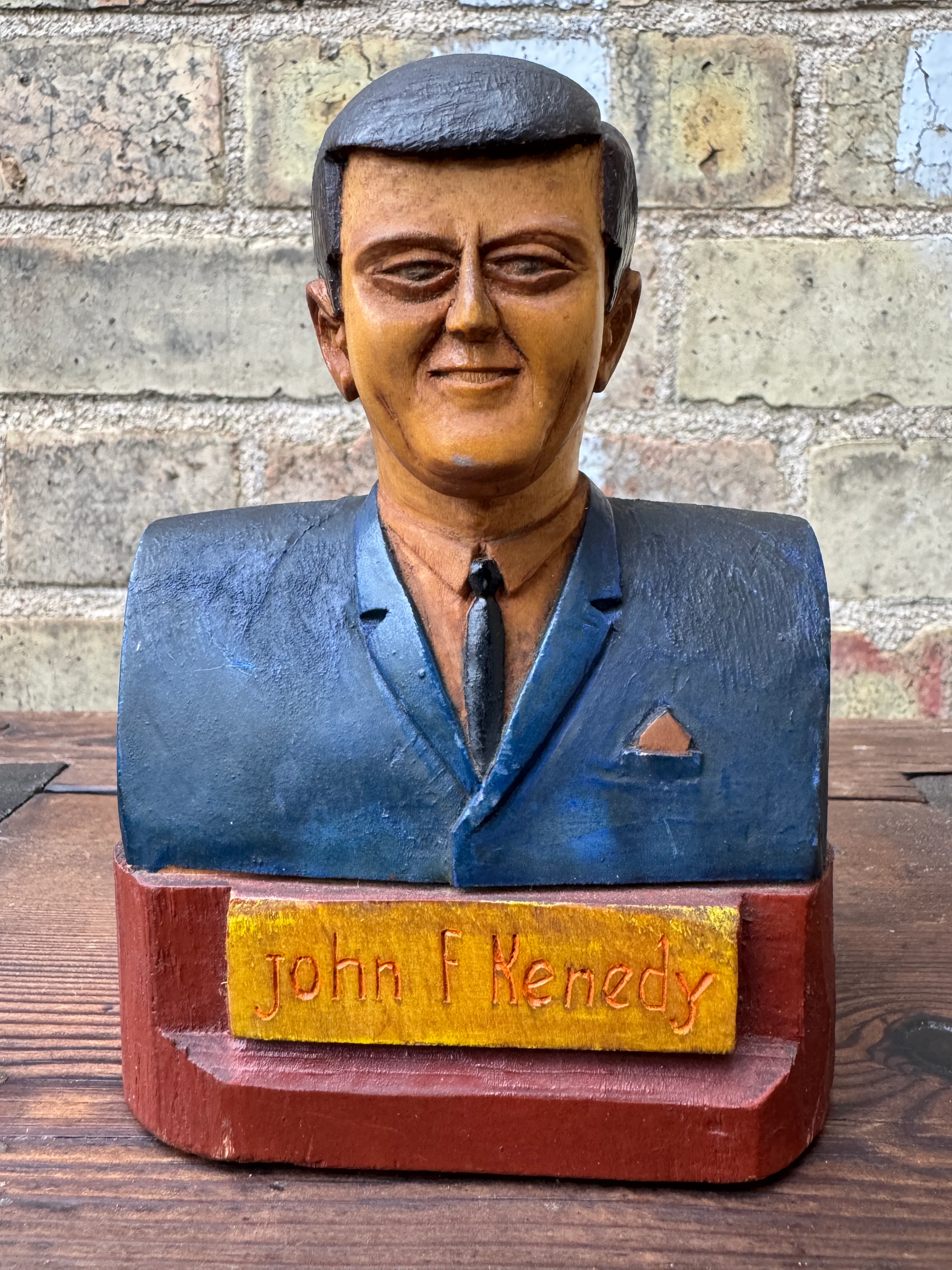1960s Hand Carved President Kennedy Bust - Image 2