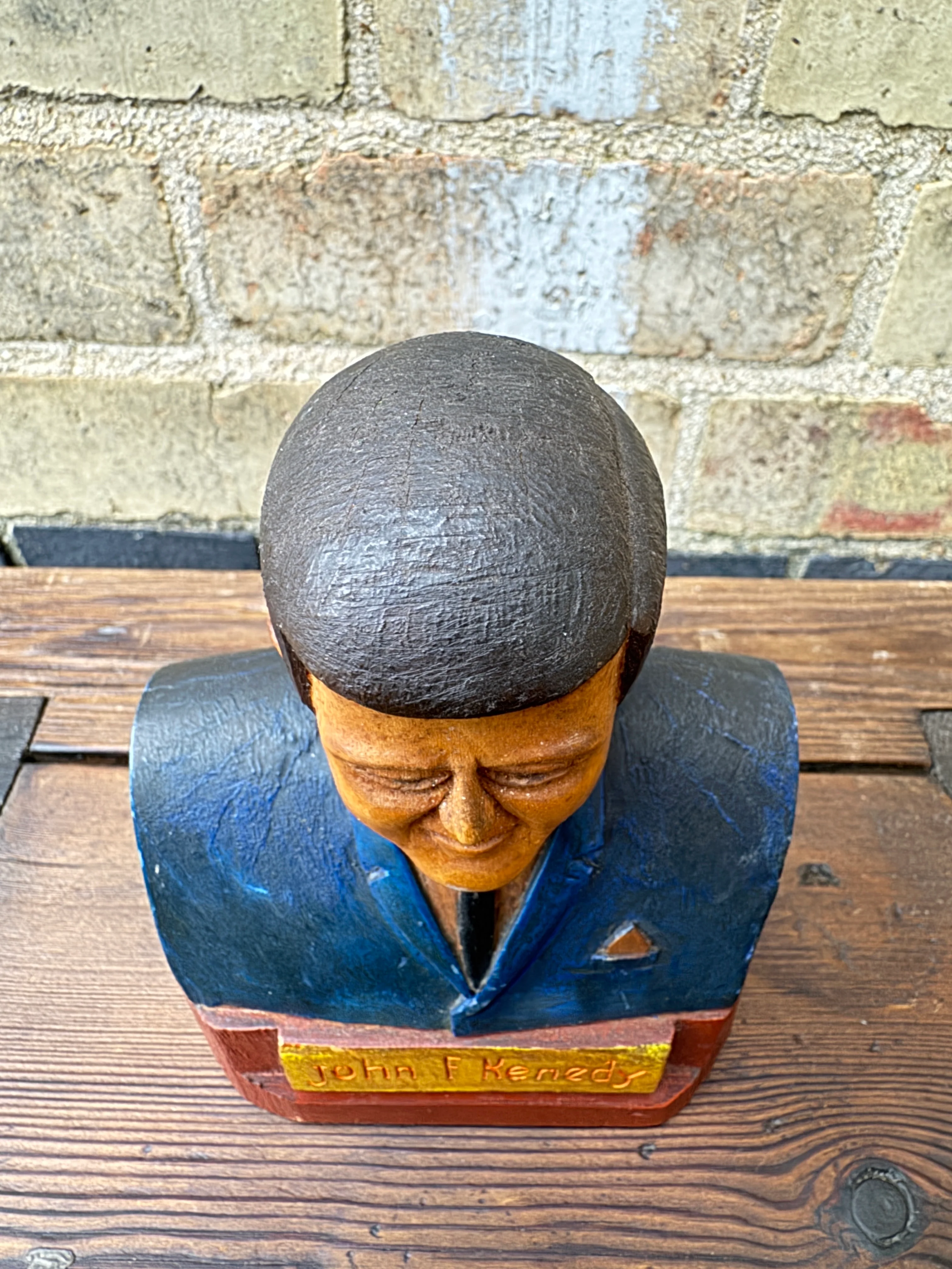 1960s Hand Carved President Kennedy Bust - Image 5