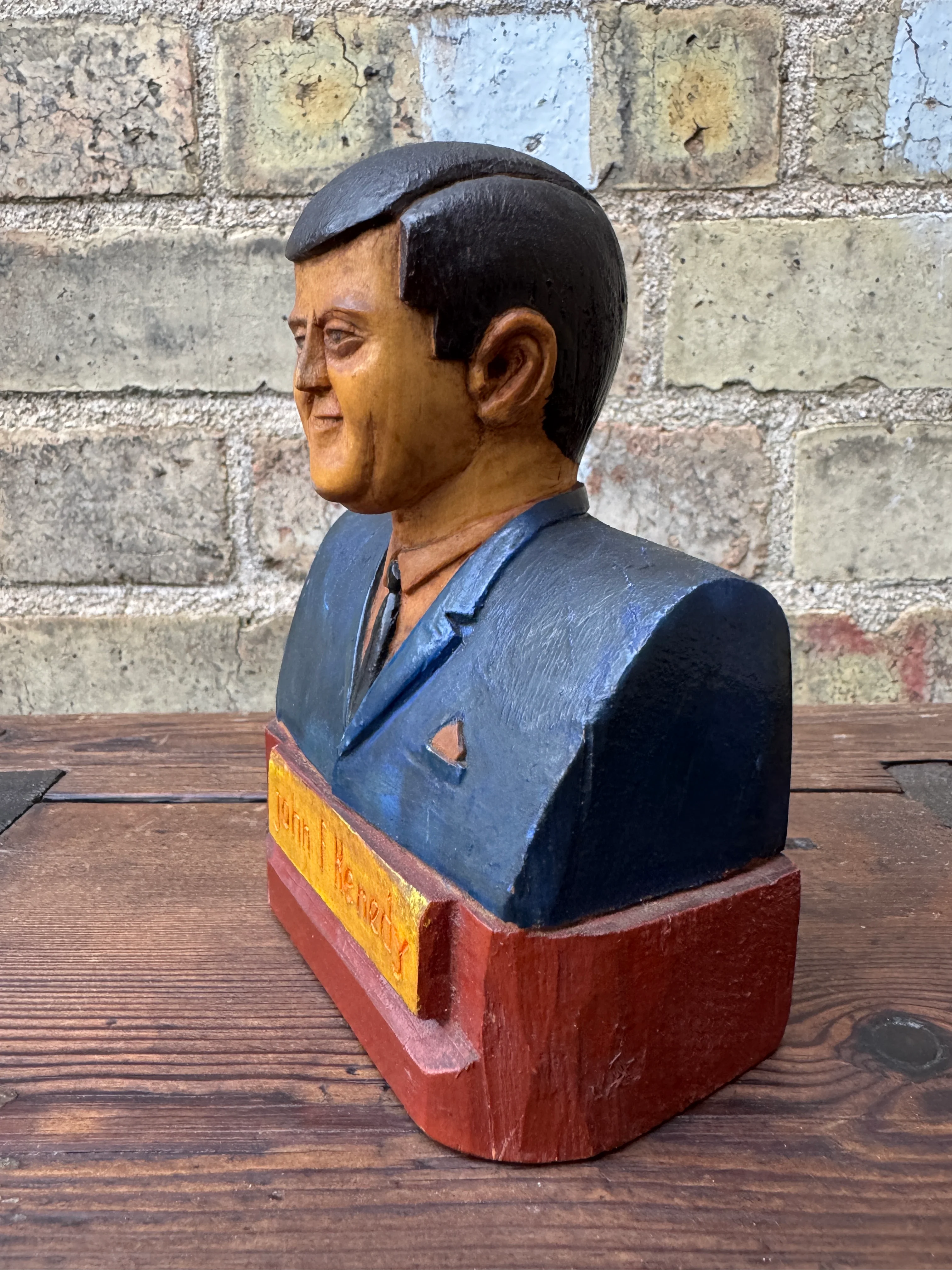 1960s Hand Carved President Kennedy Bust - Image 6