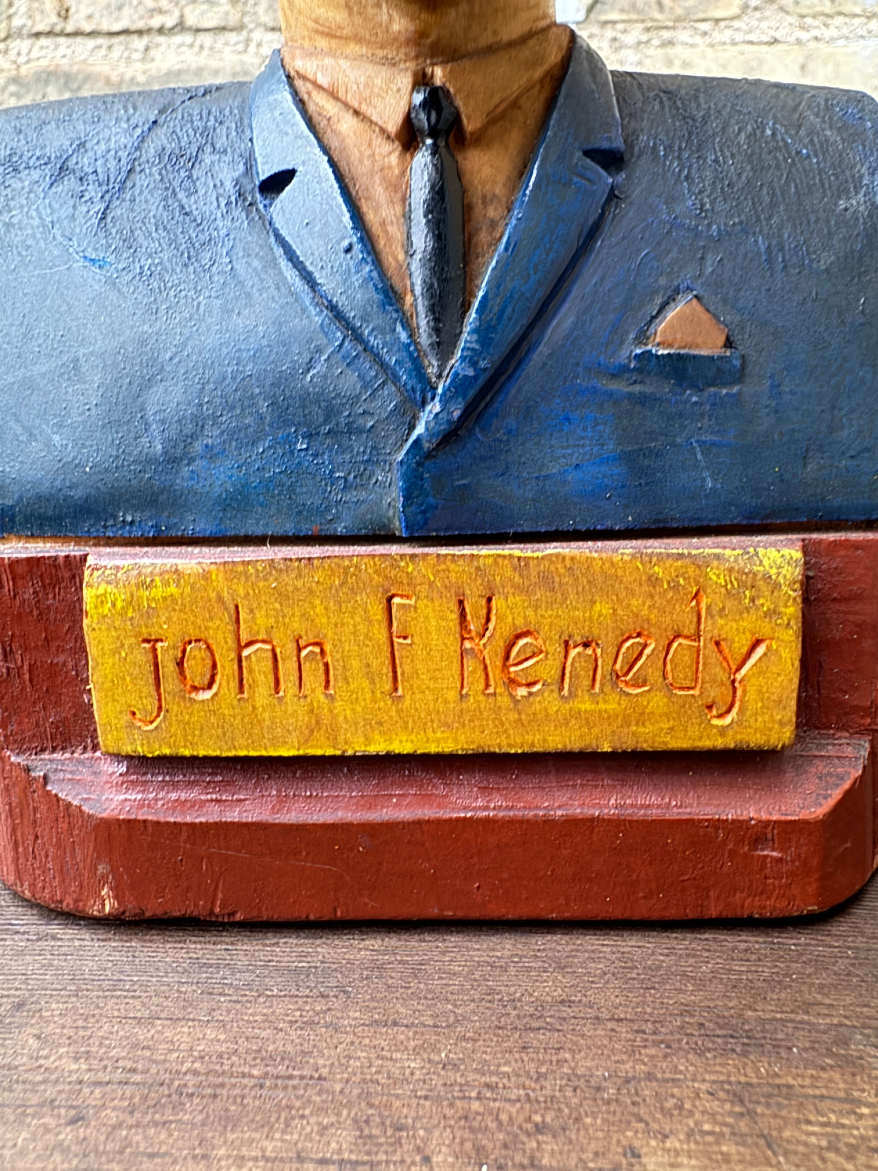 1960s Hand Carved President Kennedy Bust - Image 7