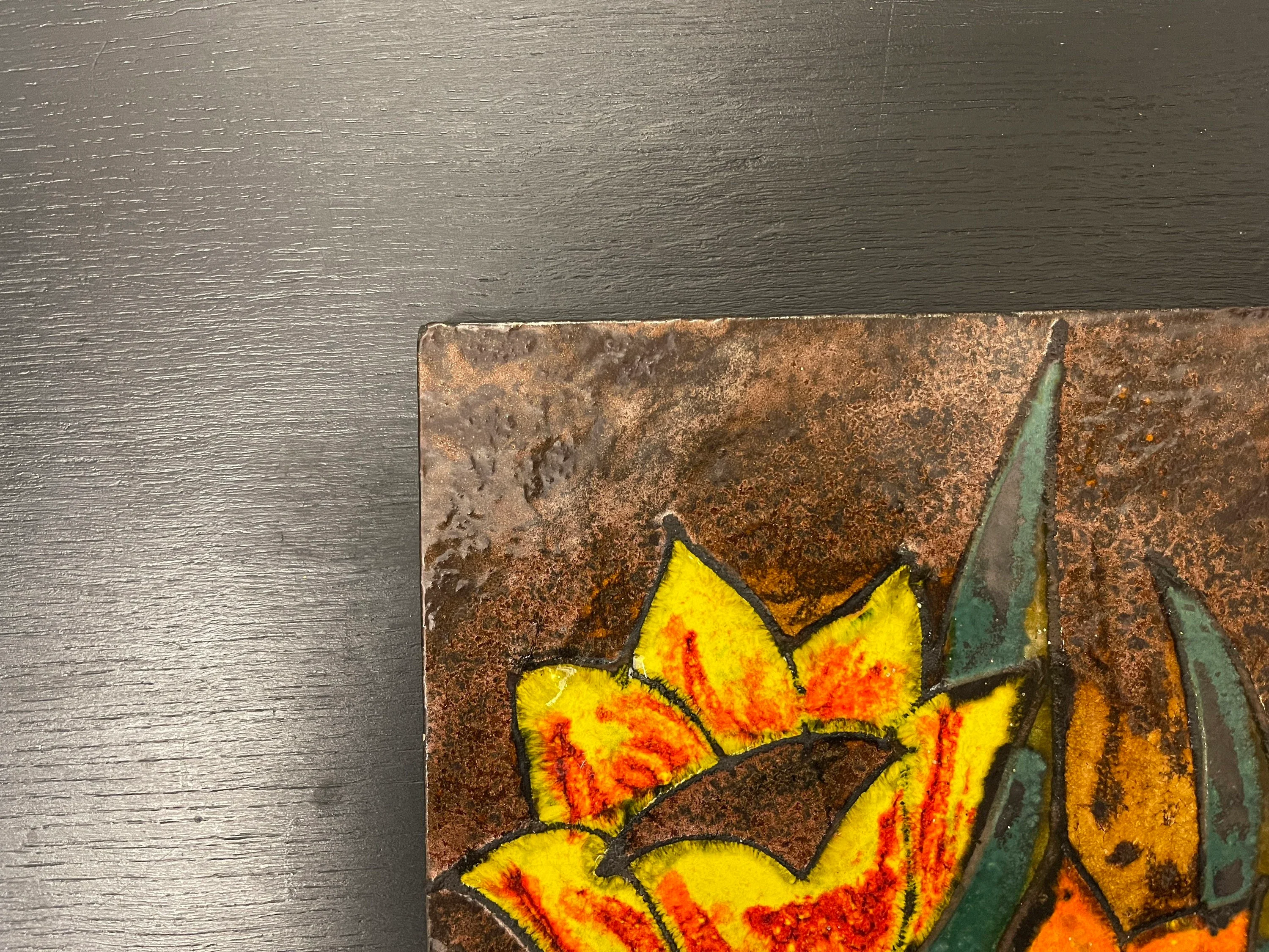 1960s Ruscha Art Floral Design Hand Painted Ceramic Mural Germany - Image 3
