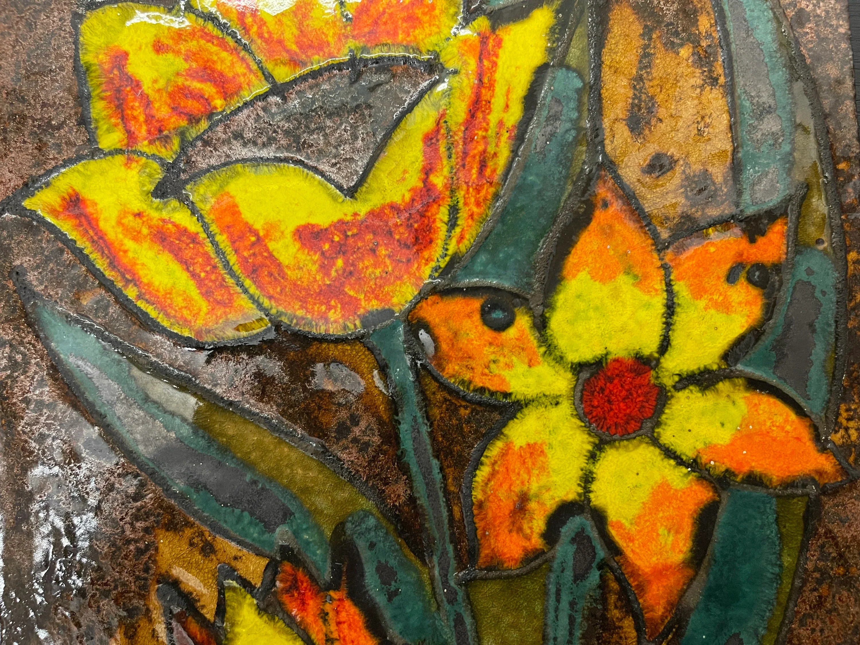 1960s Ruscha Art Floral Design Hand Painted Ceramic Mural Germany - Image 9