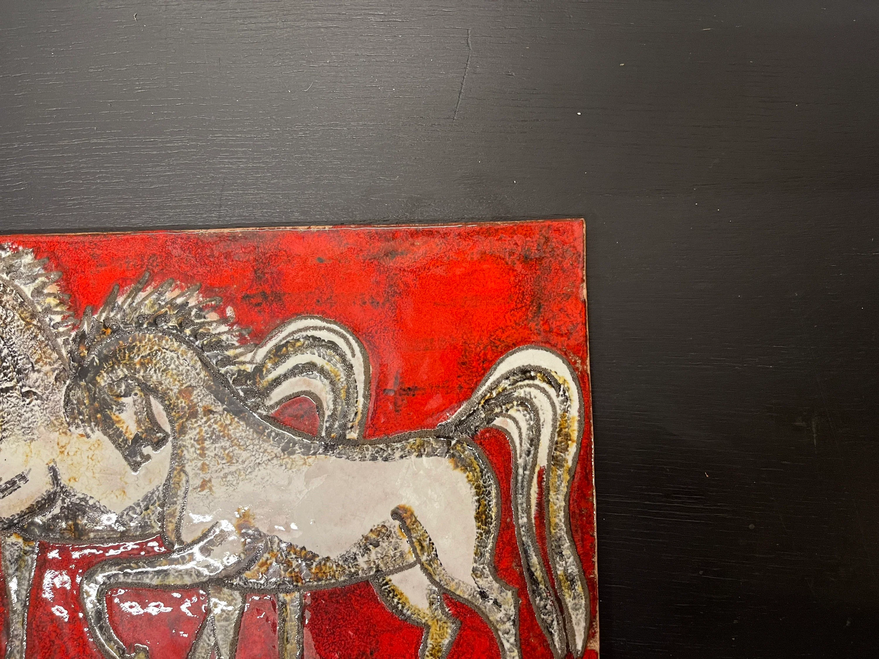 1960s Ruscha Art Stallions Hand Painted Ceramic Mural Germany - Image 3