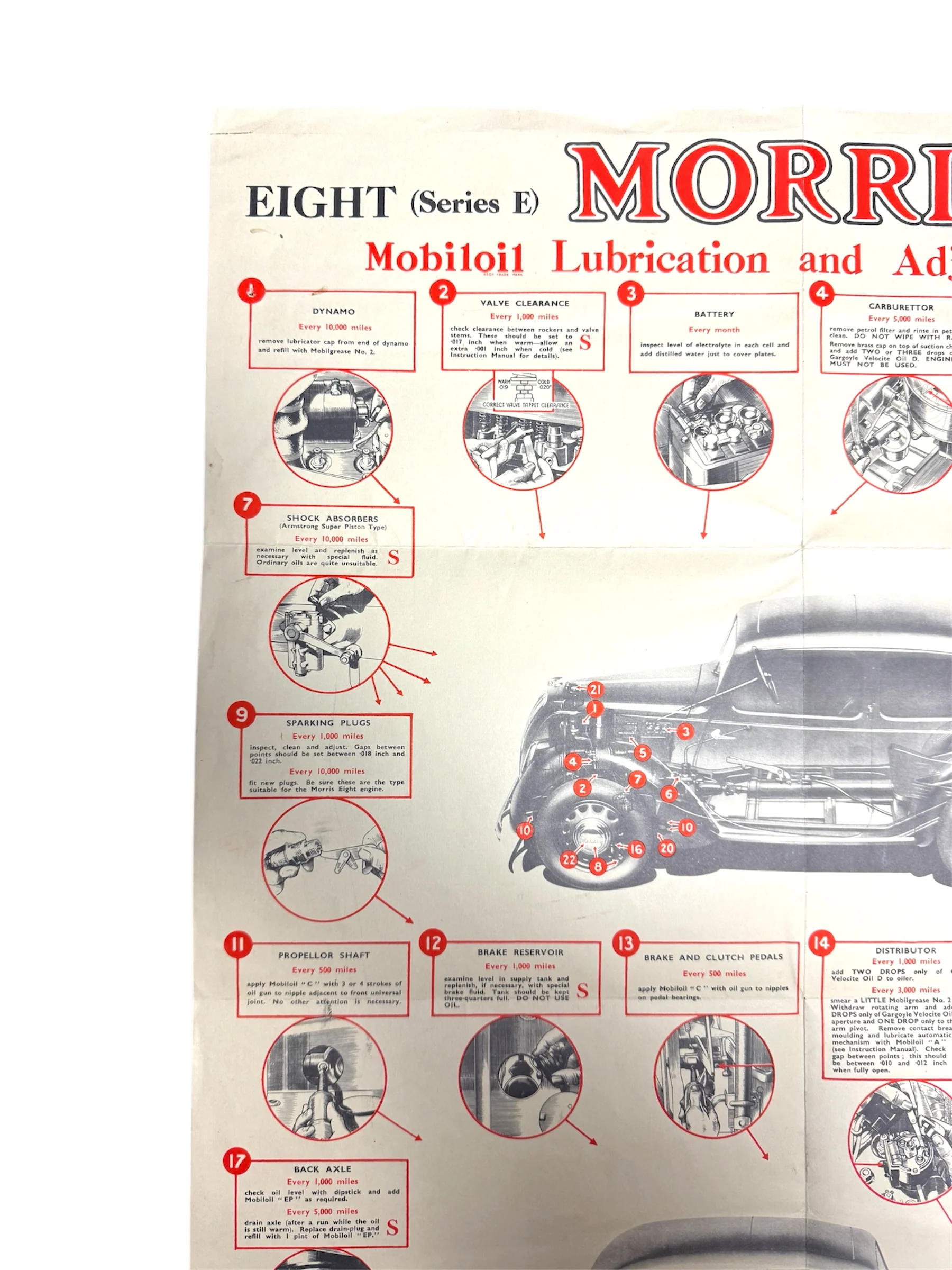 1950s Morris Eight Series E Mobil Lubrication & Adjustment Chart - Image 3