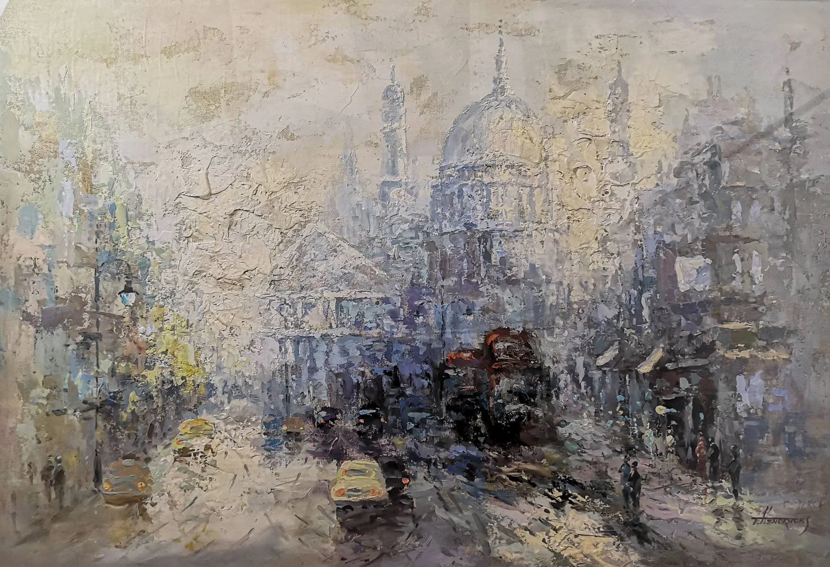 Framed Oil Painting On Canvas St Pauls London Signed T Hendricks Circa 1960s - Image 3