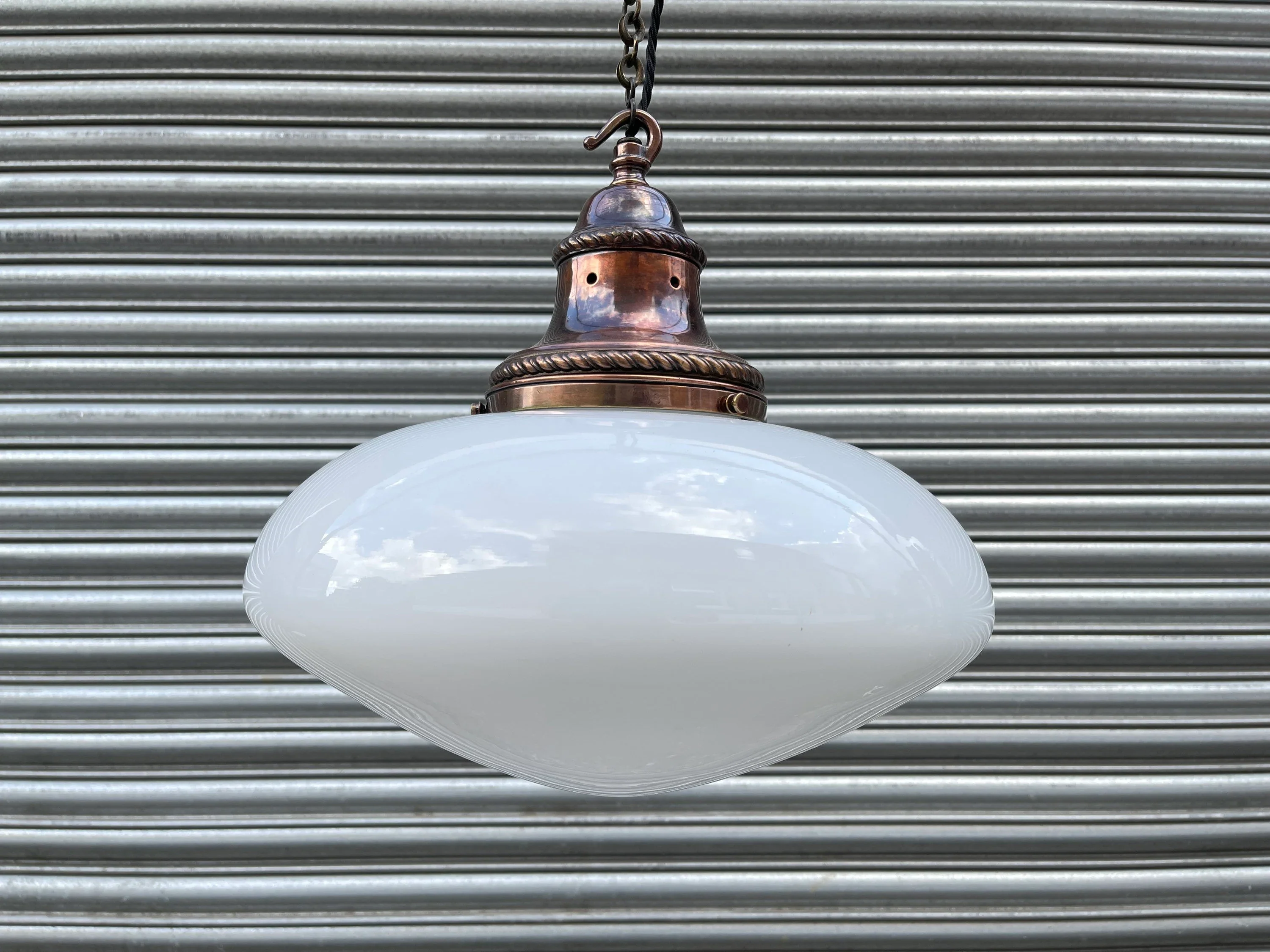 Large 1920s British Made Opaline Pendant Light - Image 2