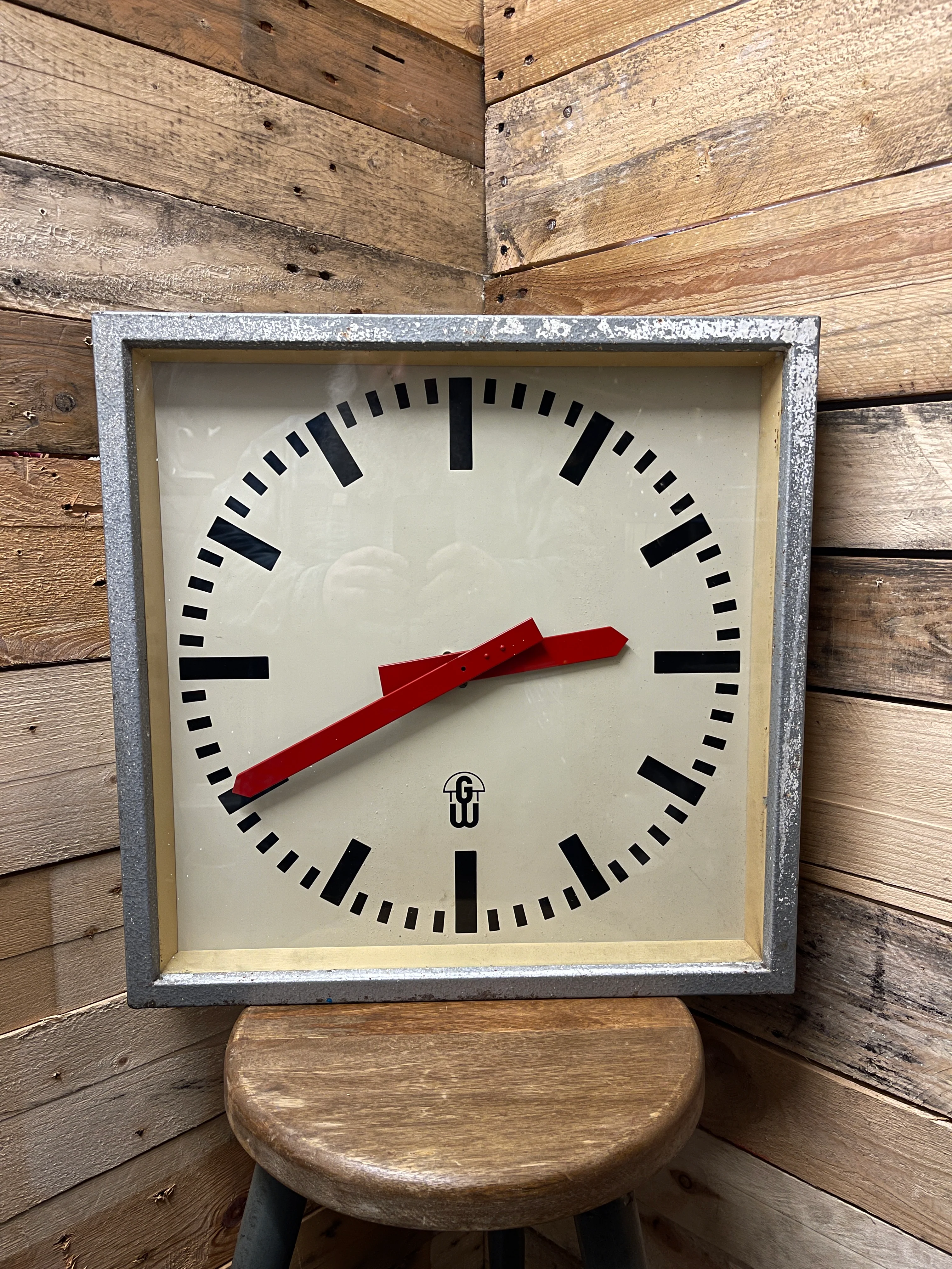 Large 1960's East German Industrial Factory Clocks By GW Geratewerk Liepzig