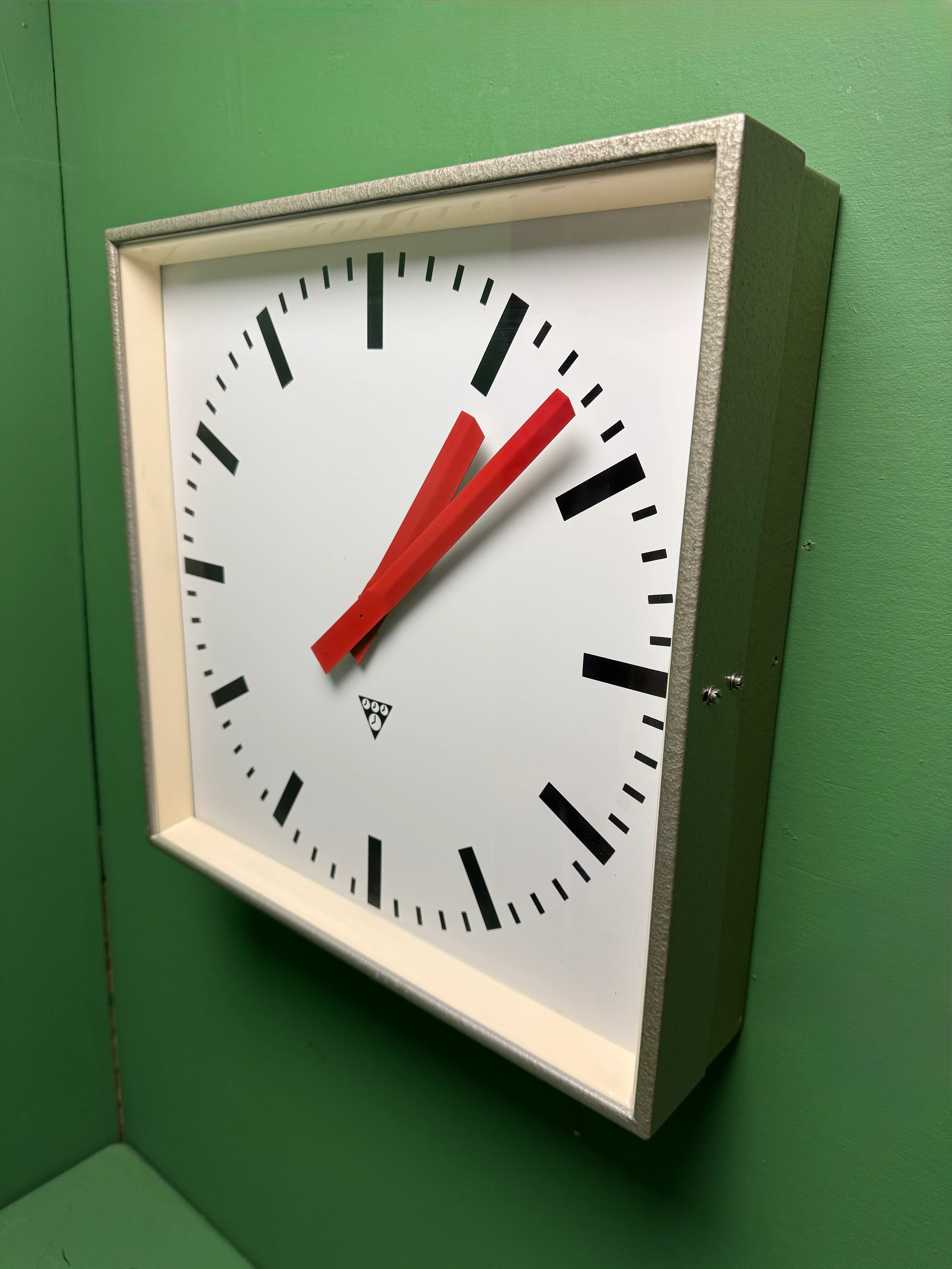 Large Czech Industrial 1970s Square Factory Clocks By Pragotron - Image 6