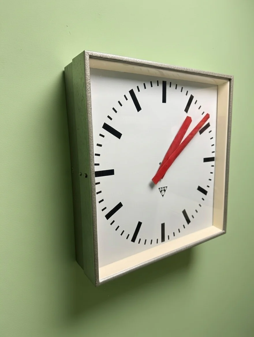 Large Czech Industrial 1970s Square Factory Clocks By Pragotron - Image 3
