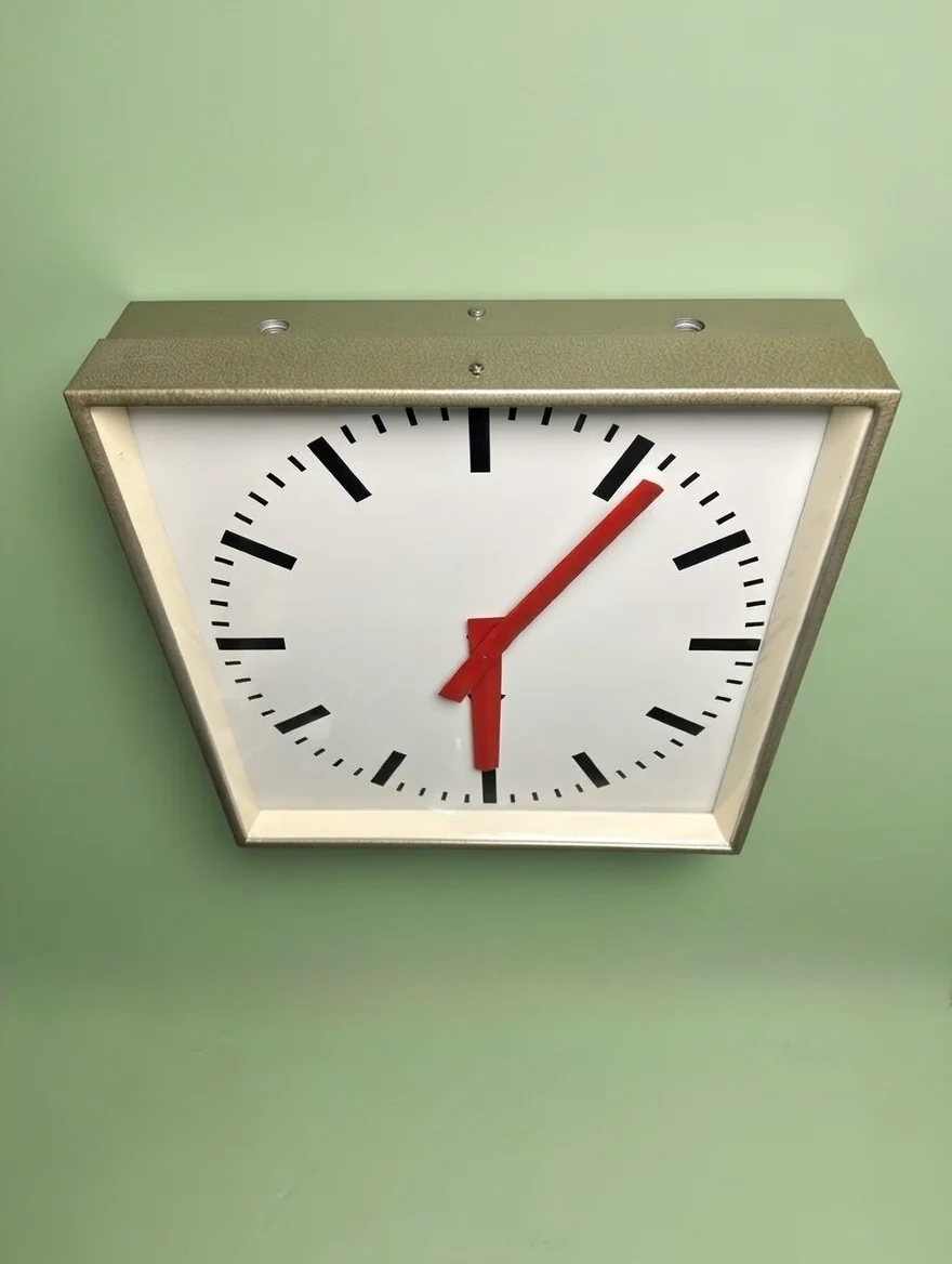 Large Czech Industrial 1970s Square Factory Clocks By Pragotron - Image 4