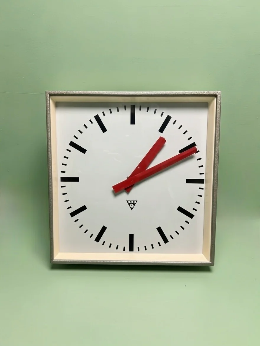 Large Czech Industrial 1970s Square Factory Clocks By Pragotron - Image 6