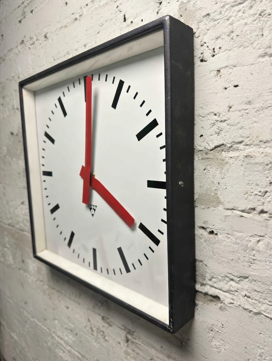 Large Czech Industrial 1970s Square Factory Clocks By Pragotron - Image 3