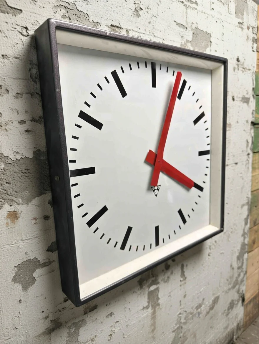 Large Czech Industrial 1970s Square Factory Clocks By Pragotron - Image 5