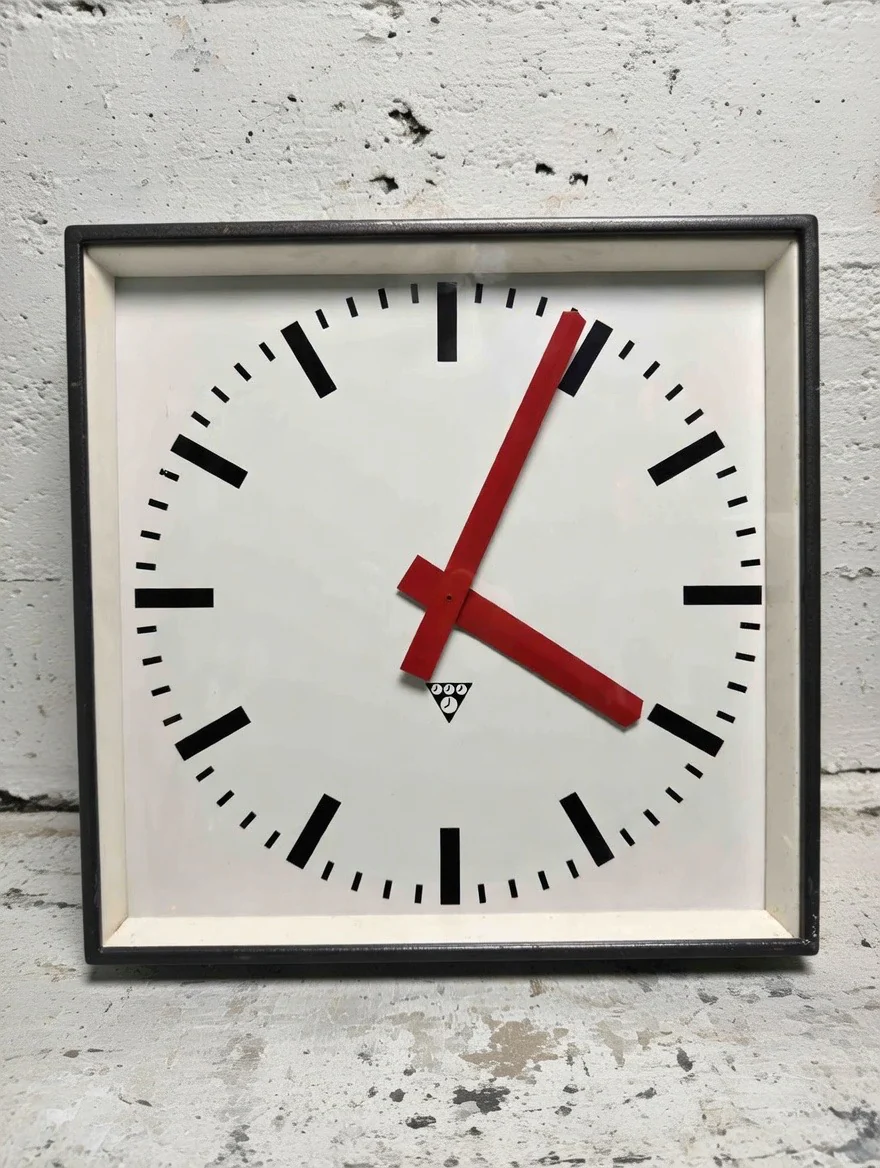 Large Czech Industrial 1970s Square Factory Clocks By Pragotron - Image 8