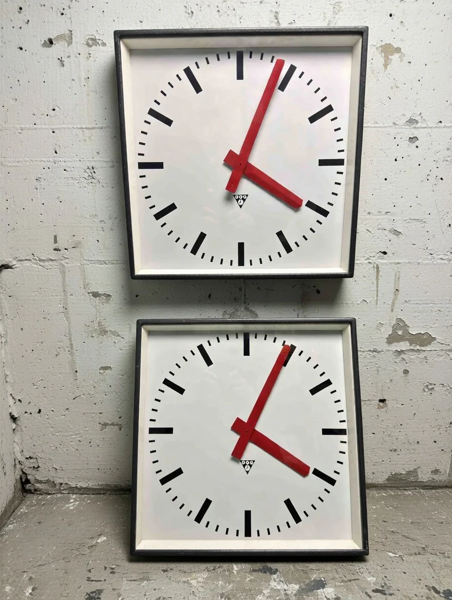Large Czech Industrial 1970s Square Factory Clocks By Pragotron - Image 9