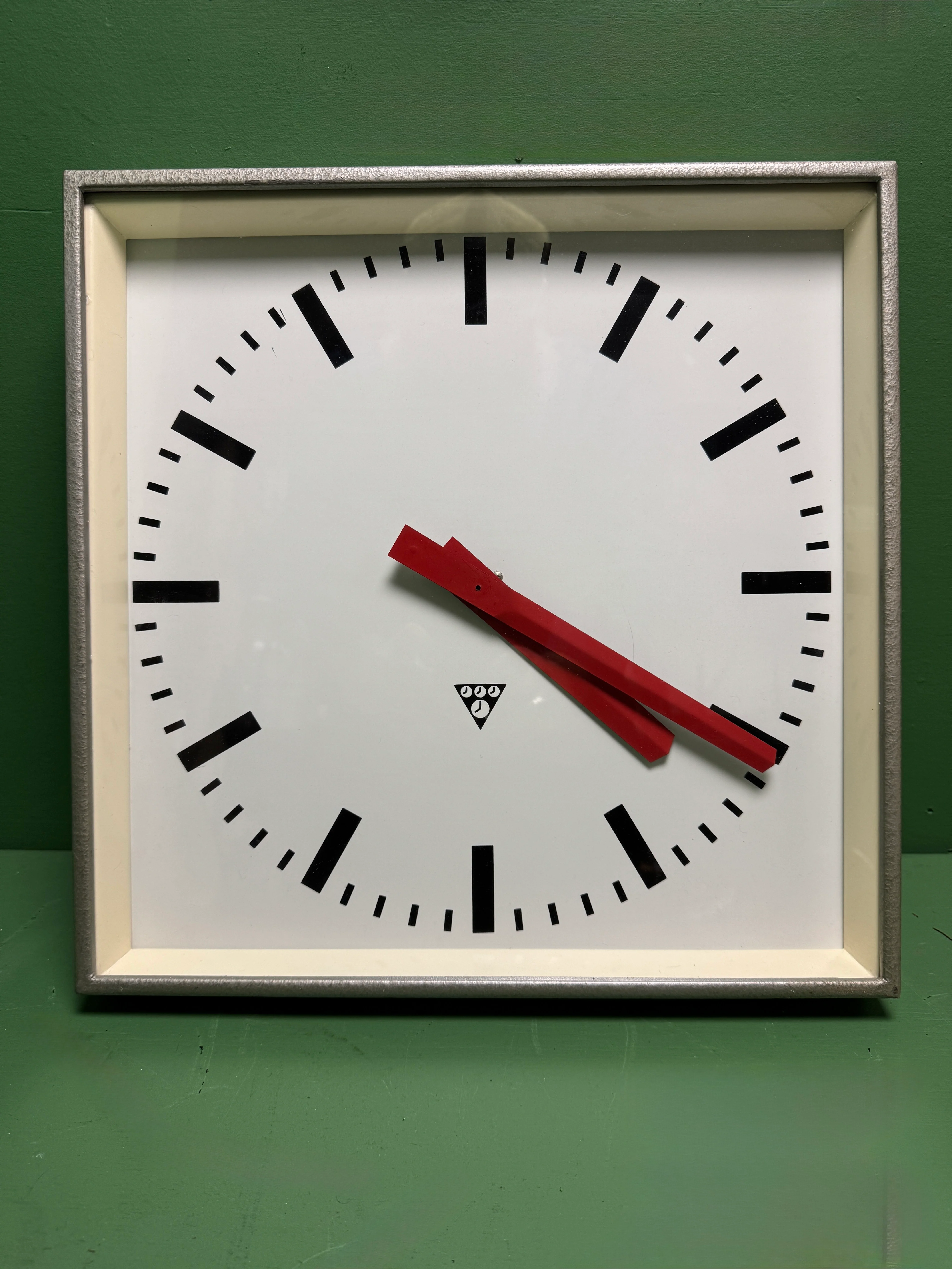 Large Czech Industrial 1970s Square Factory Clocks By Pragotron - Image 4