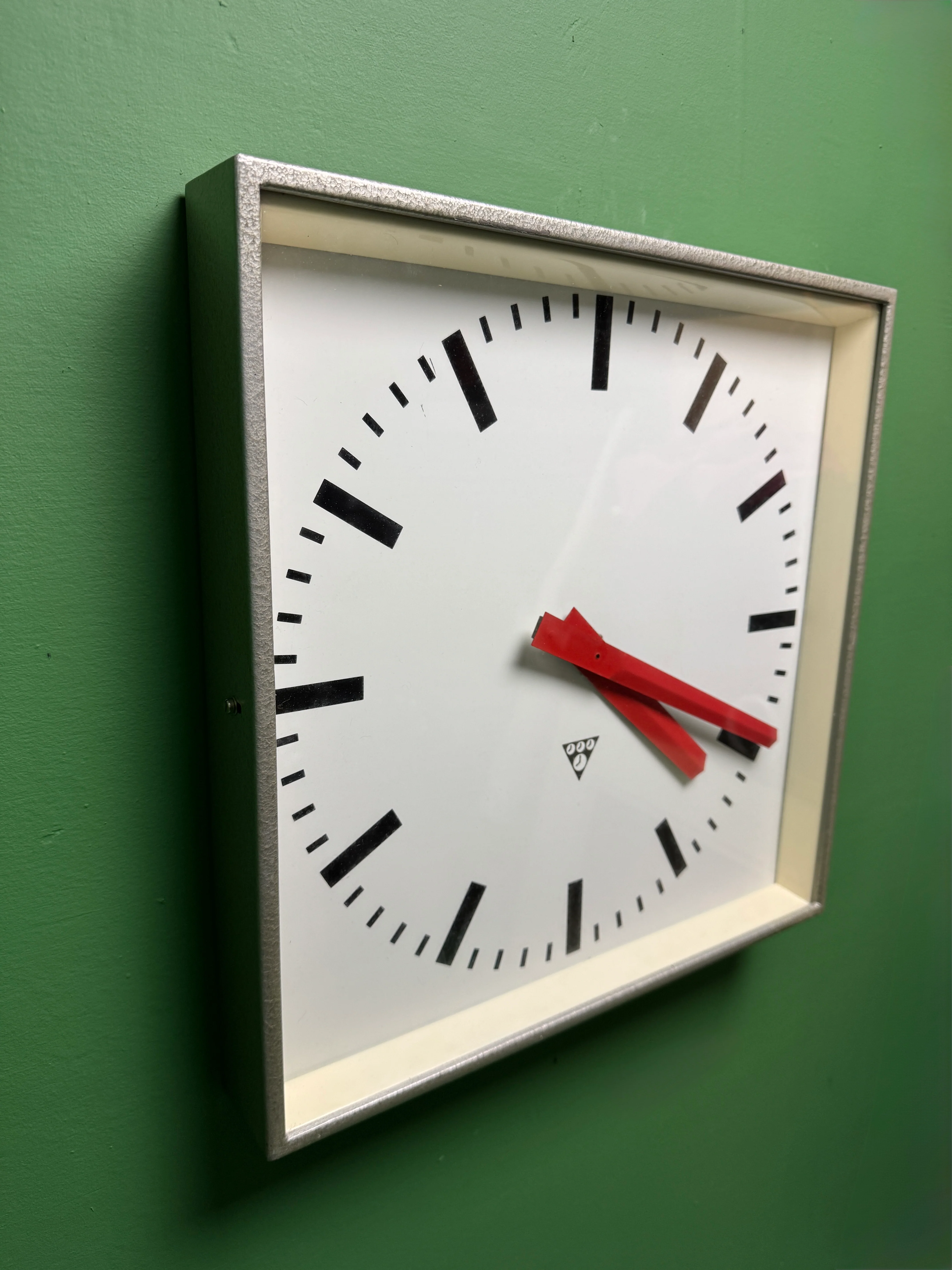 Large Czech Industrial 1970s Square Factory Clocks By Pragotron - Image 5
