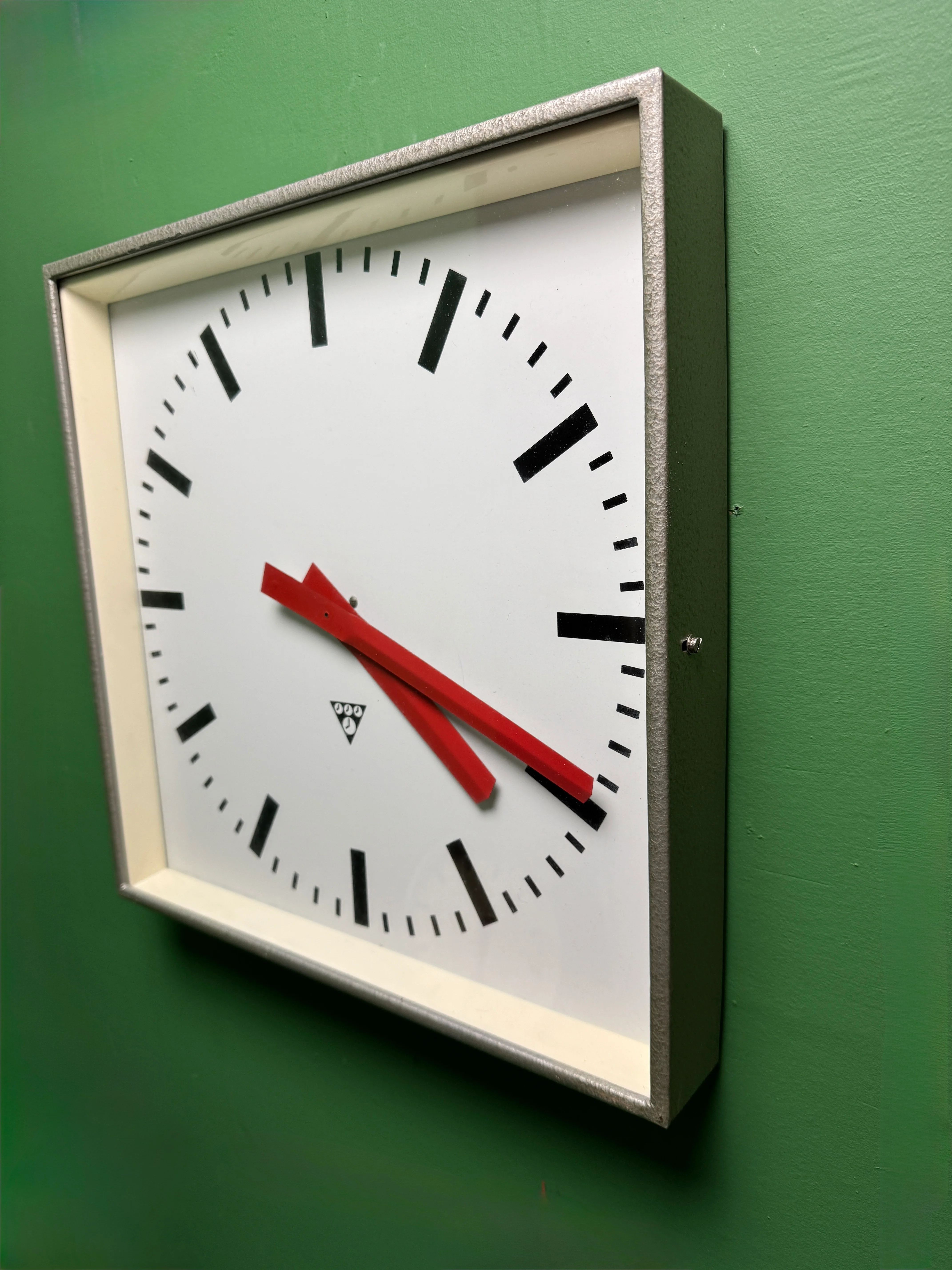 Large Czech Industrial 1970s Square Factory Clocks By Pragotron - Image 7