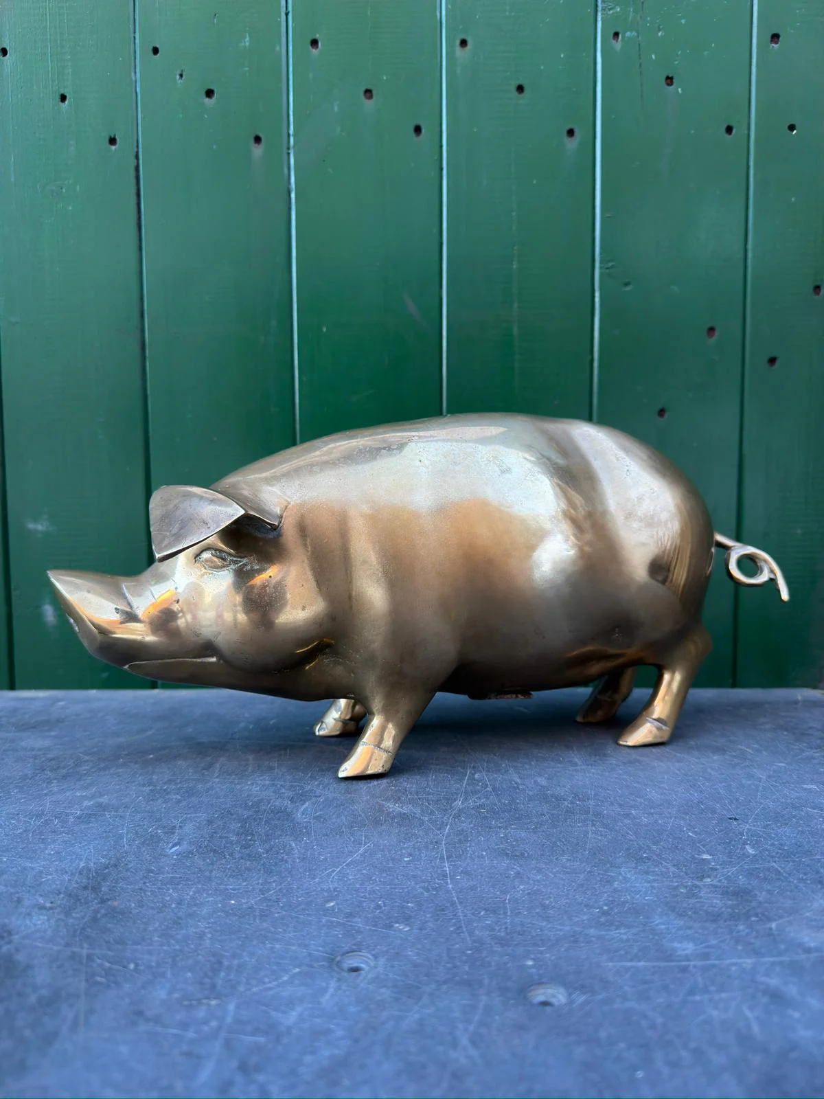 Large Hand Made Brass Piggy Bank English 1920s