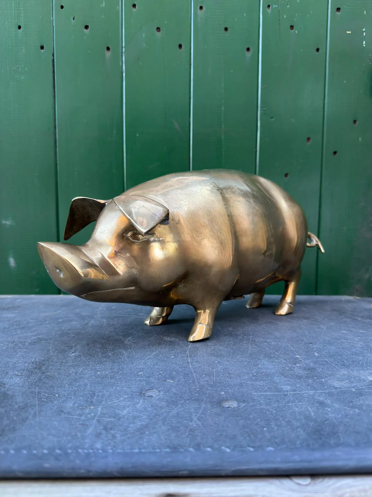 Large Hand Made Brass Piggy Bank English 1920s - Image 2