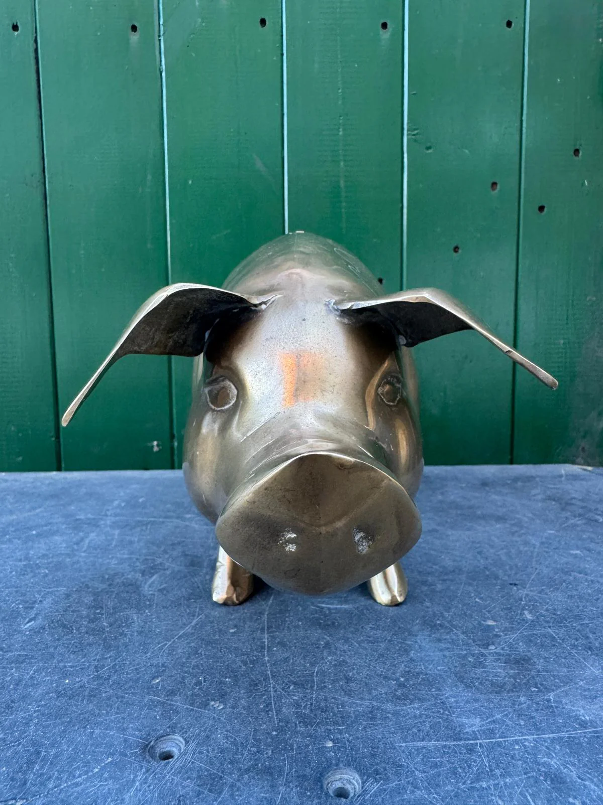 Large Hand Made Brass Piggy Bank English 1920s - Image 4