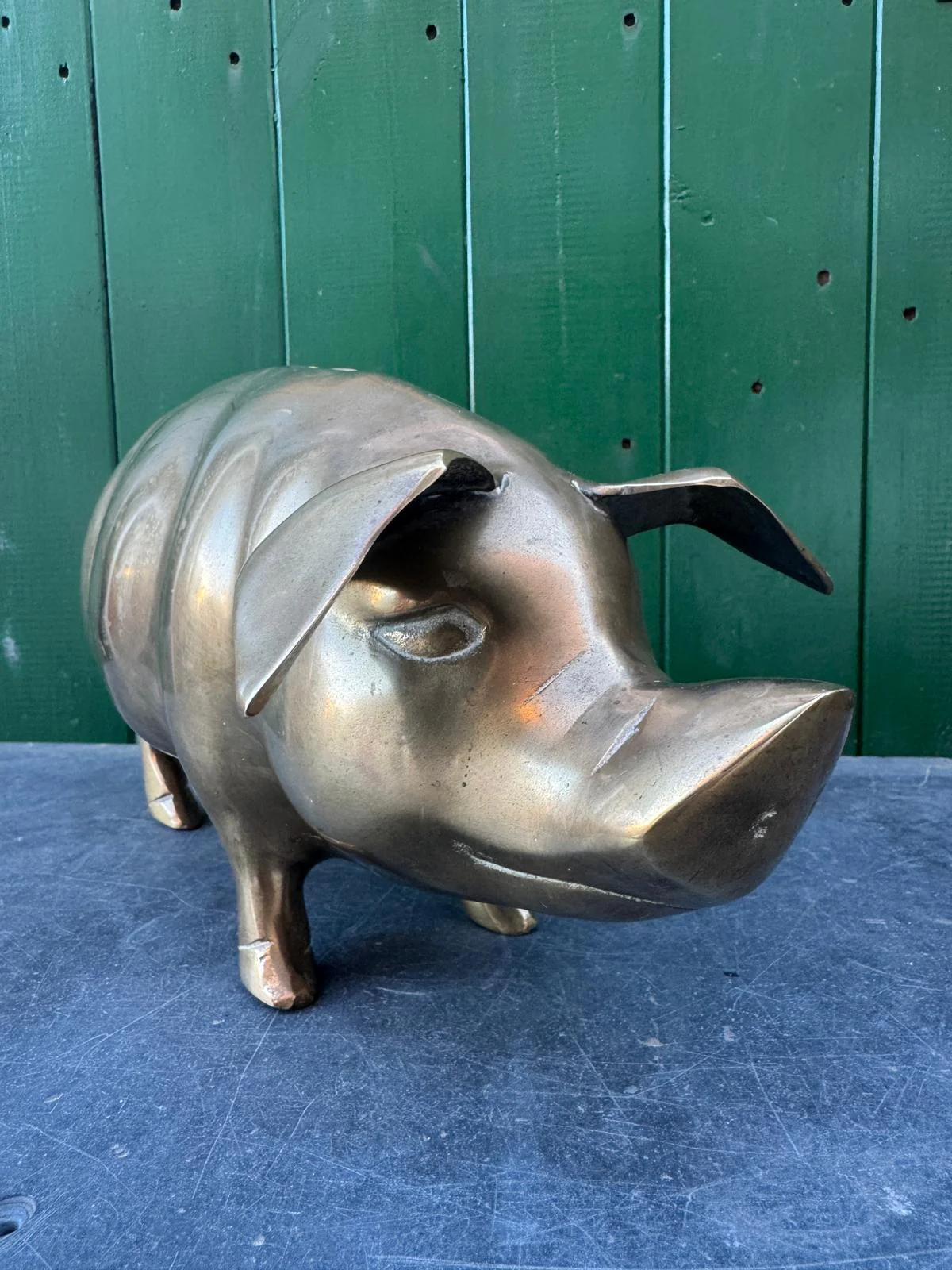 Large Hand Made Brass Piggy Bank English 1920s - Image 5