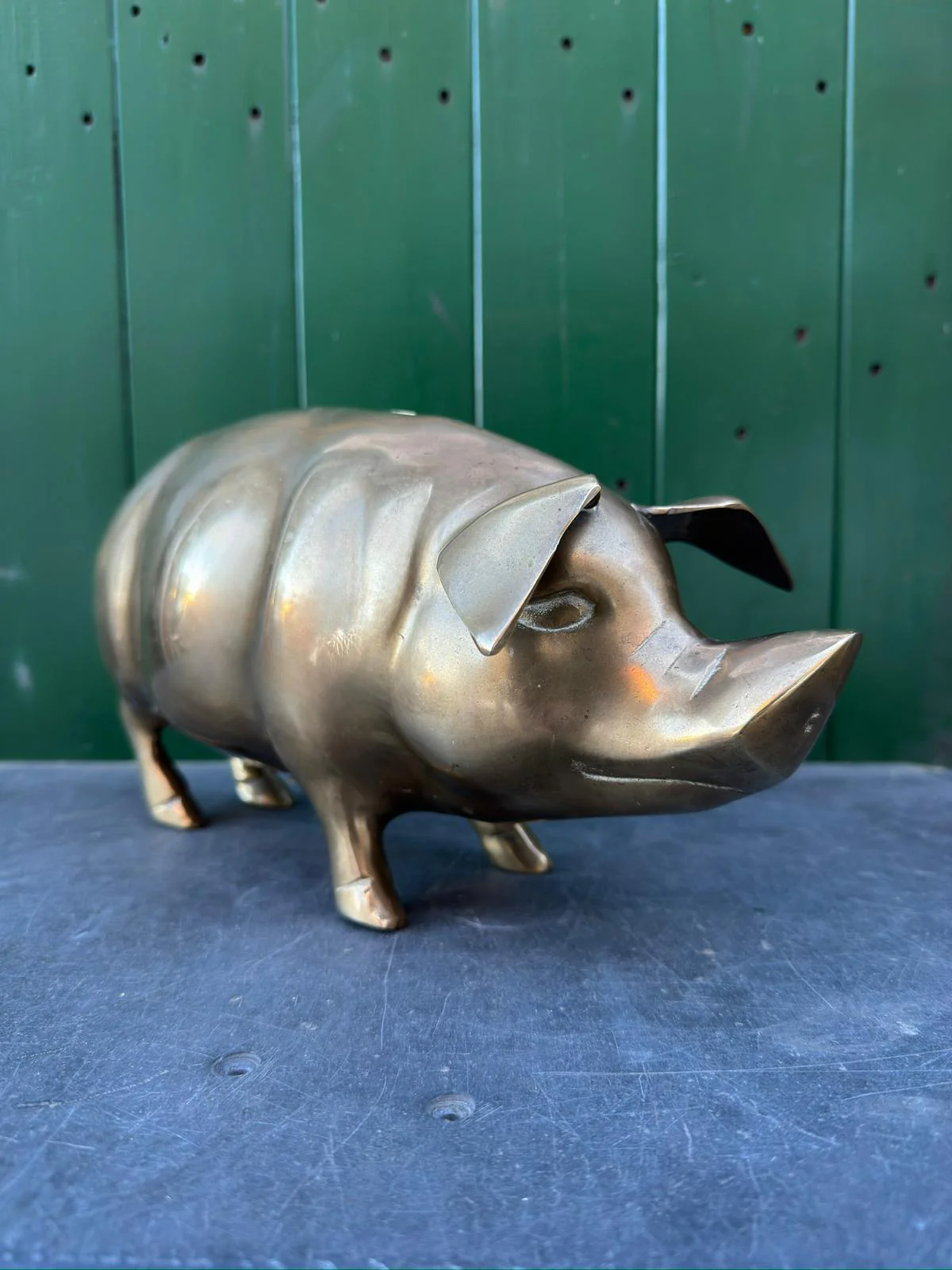 Large Hand Made Brass Piggy Bank English 1920s - Image 6
