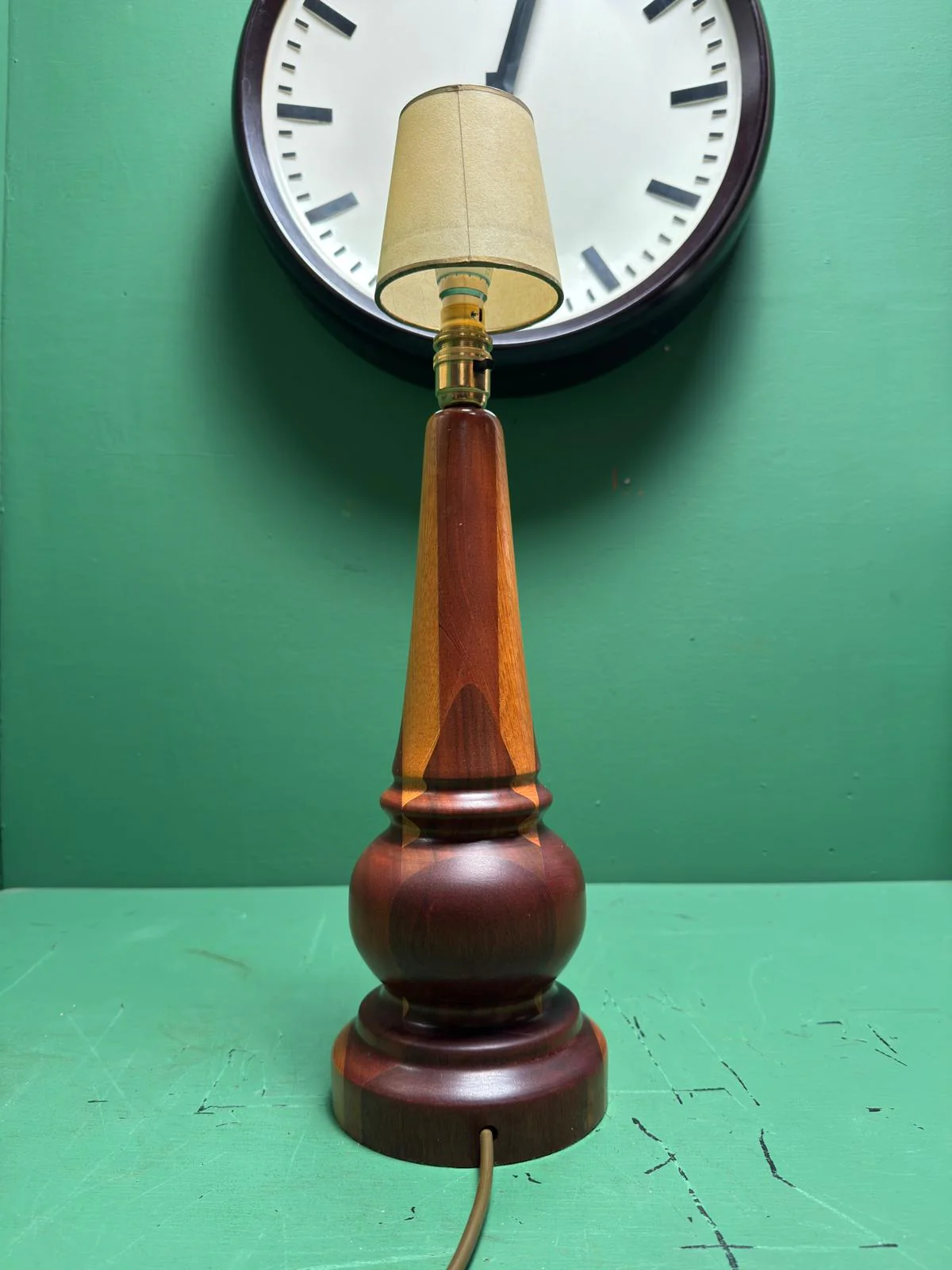 Mid Century 1960s Scandinavian Turned Teak Table Lamp - Image 4