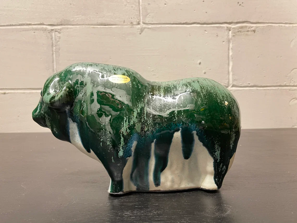 Otto Keramik Ceramic Buffalo West German Pottery Fat Lava - Image 3