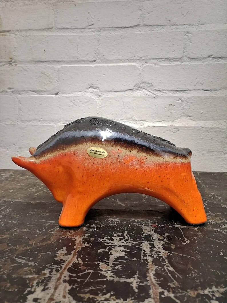 Otto Keramik Ceramic Bull West German Pottery Fat Lava