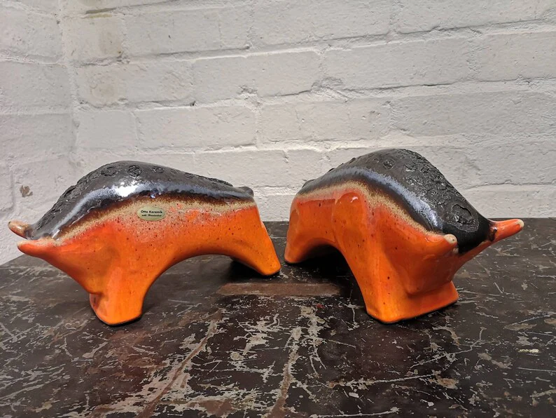 Otto Keramik Ceramic Bull West German Pottery Fat Lava - Image 10
